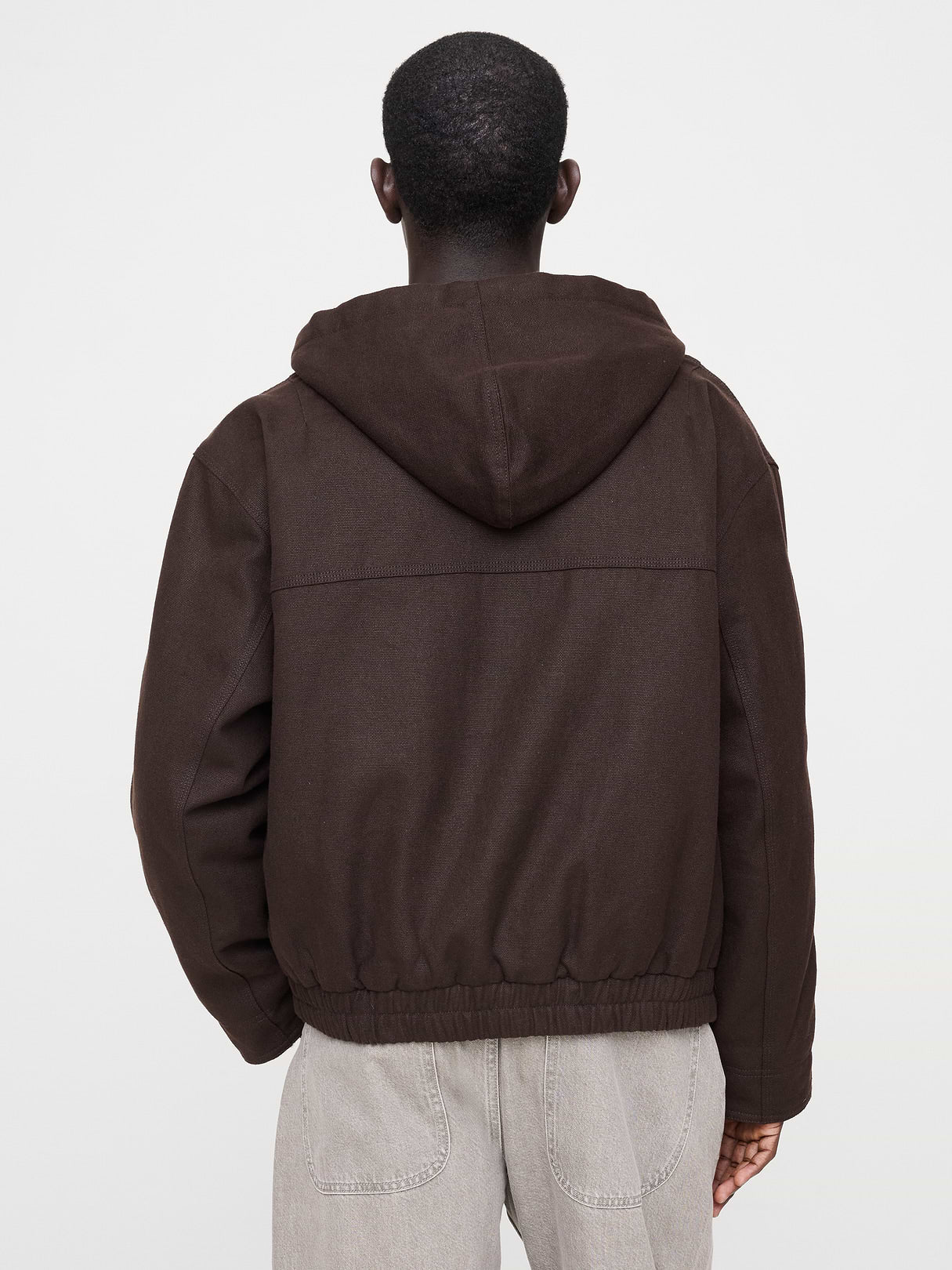 Hemp-Cotton Canvas Insulated Bomber Jacket - Dark Brown