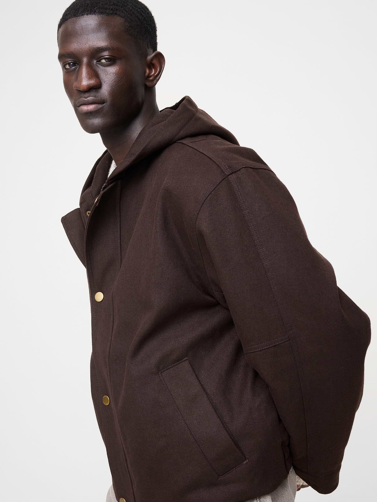 Hemp-Cotton Canvas Insulated Bomber Jacket - Dark Brown