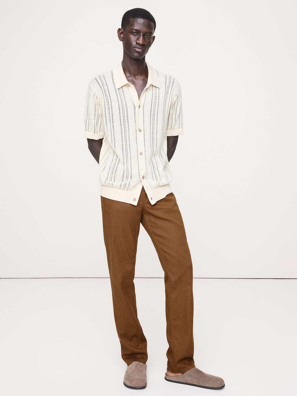 Slim Linen-Cotton Traveler Pant - Cinnamon Coffee Brown
