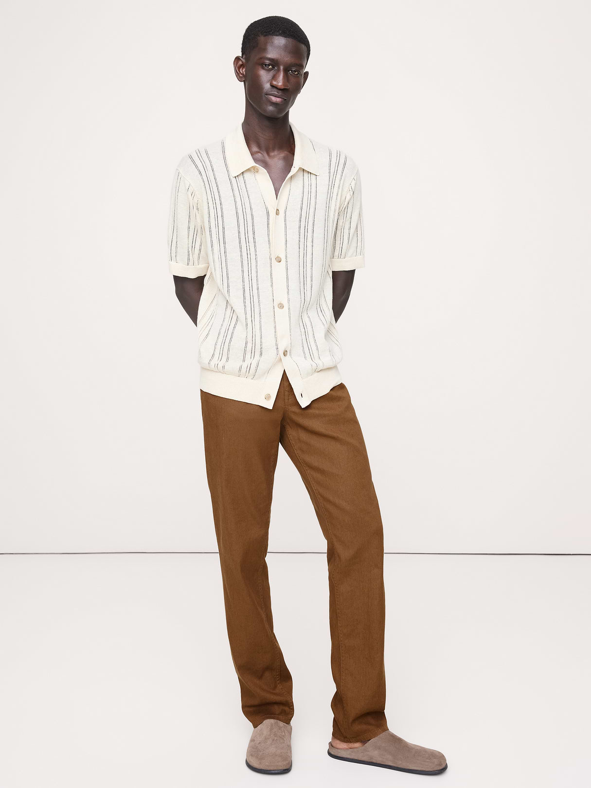 Slim Linen-Cotton Traveler Pant - Cinnamon Coffee Brown