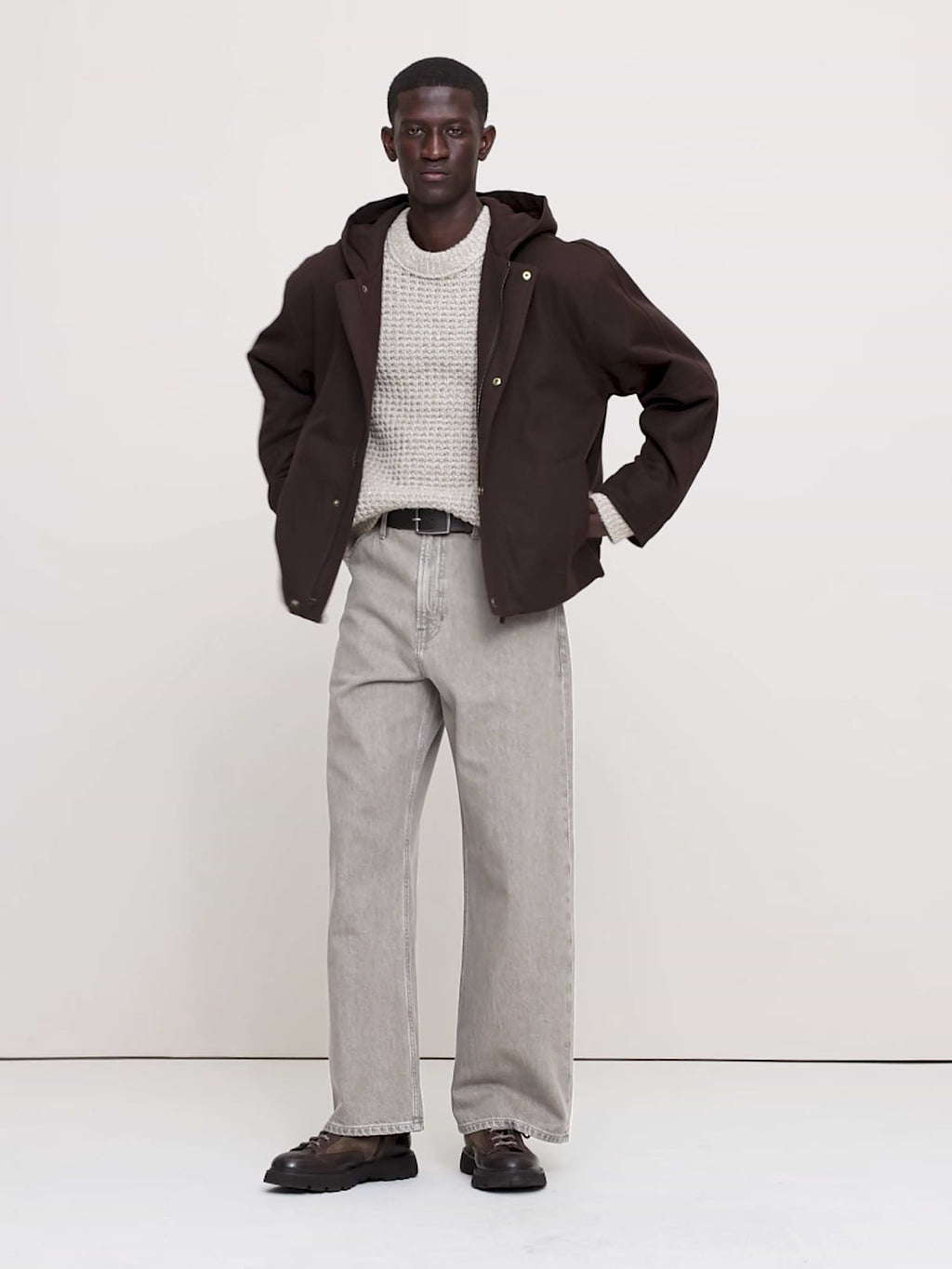Hemp-Cotton Canvas Insulated Bomber Jacket - Dark Brown