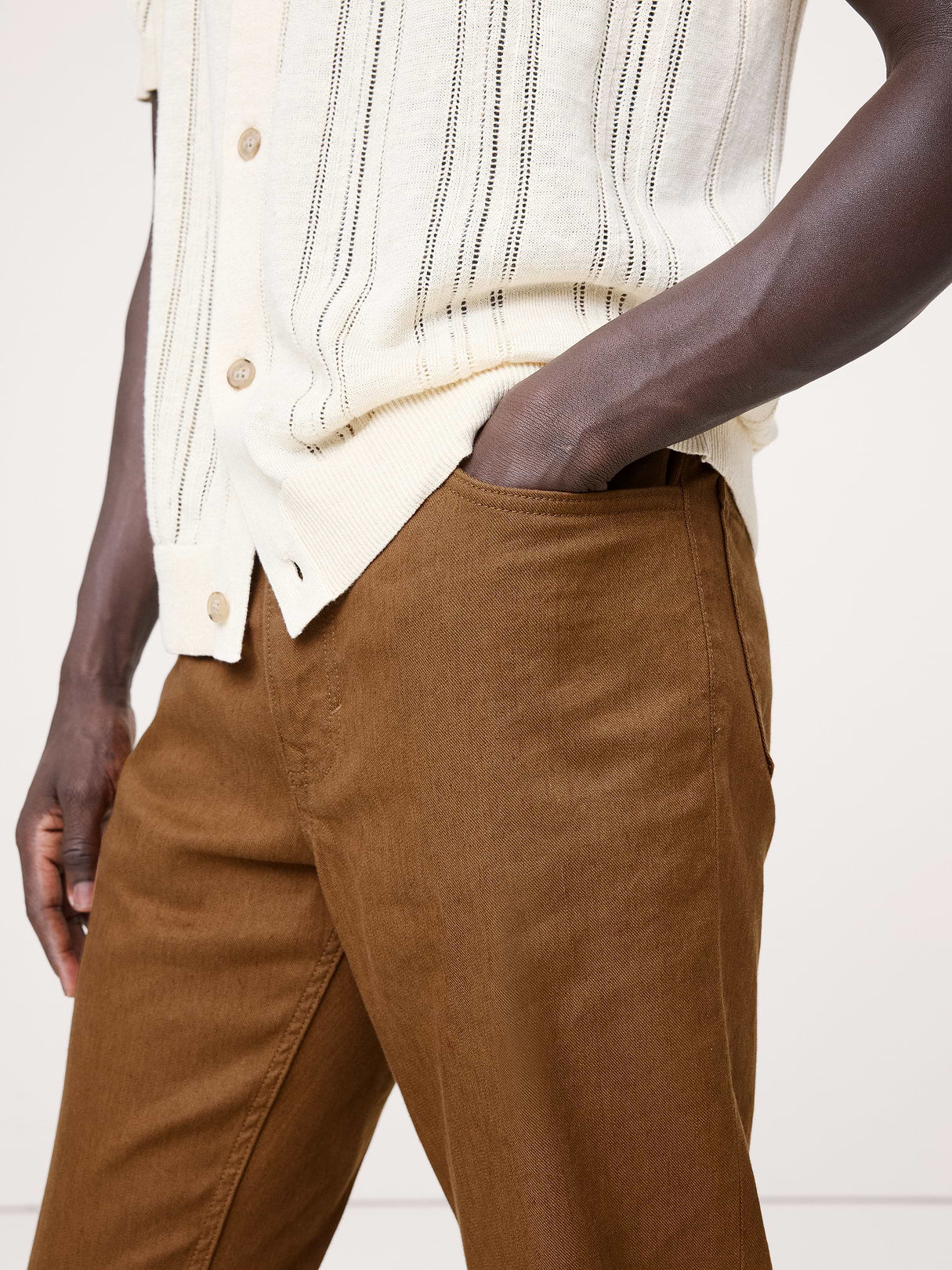 Slim Linen-Cotton Traveler Pant - Cinnamon Coffee Brown