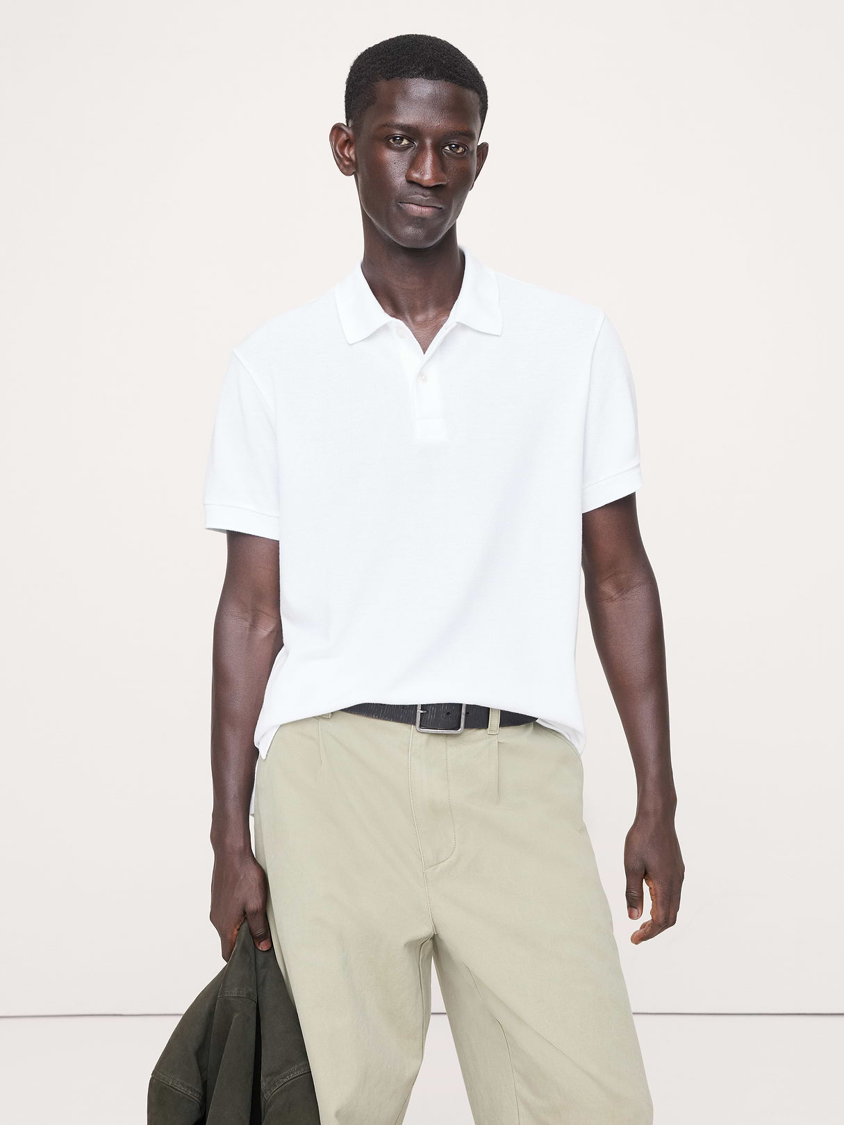 Sueded Cotton Pique Polo - White