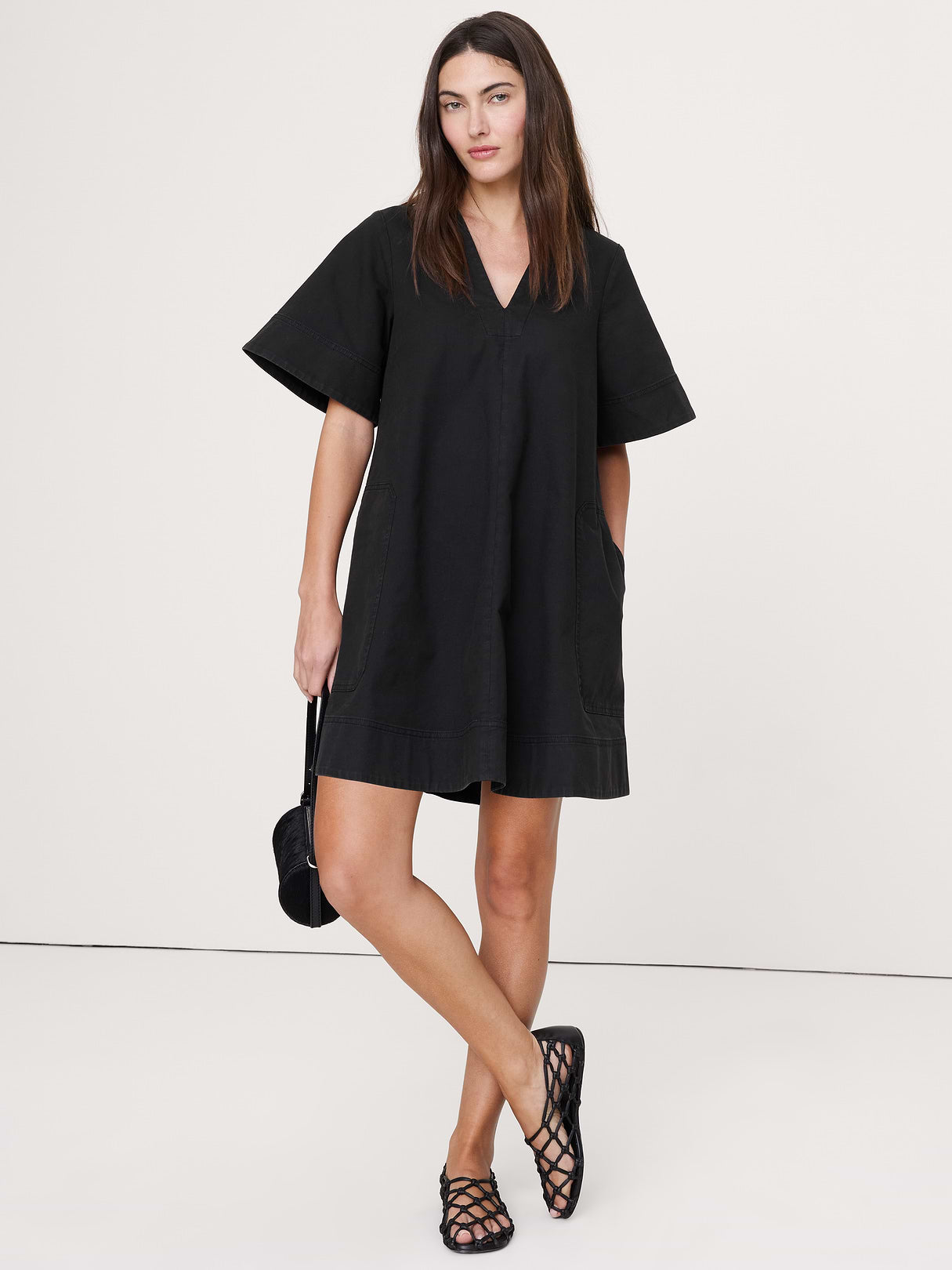 Cotton Canvas Mini Dress - Black