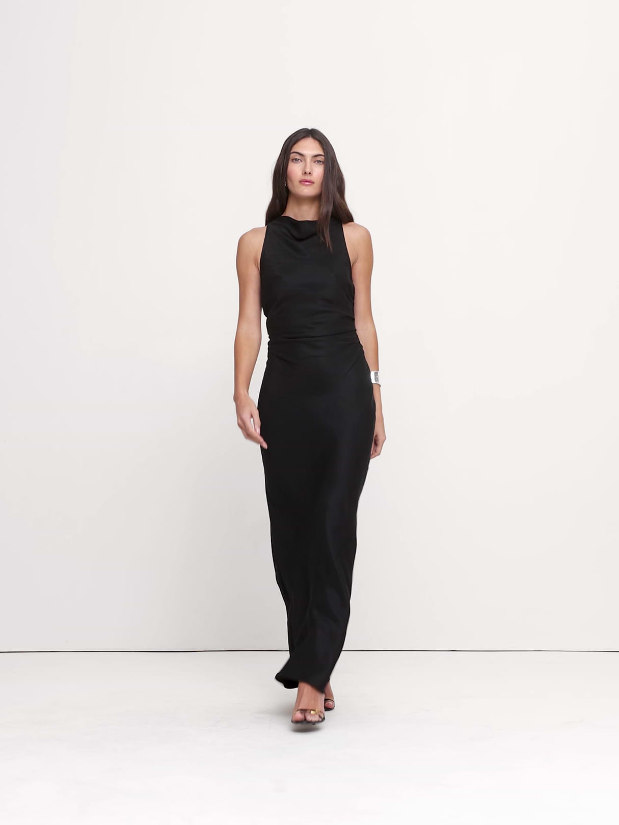 Viscose-Linen Cowl-Neck Dress - Black