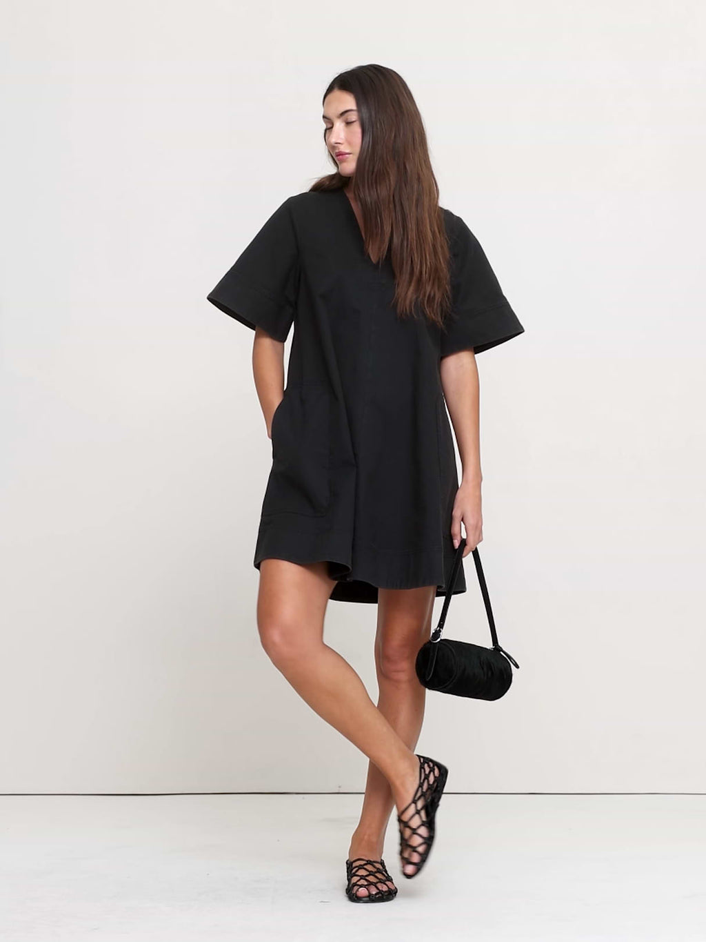 Cotton Canvas Mini Dress - Black