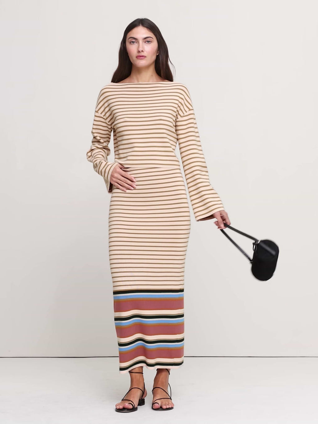 Sculpted Knit Maxi Skirt - Pink Multi Stripe