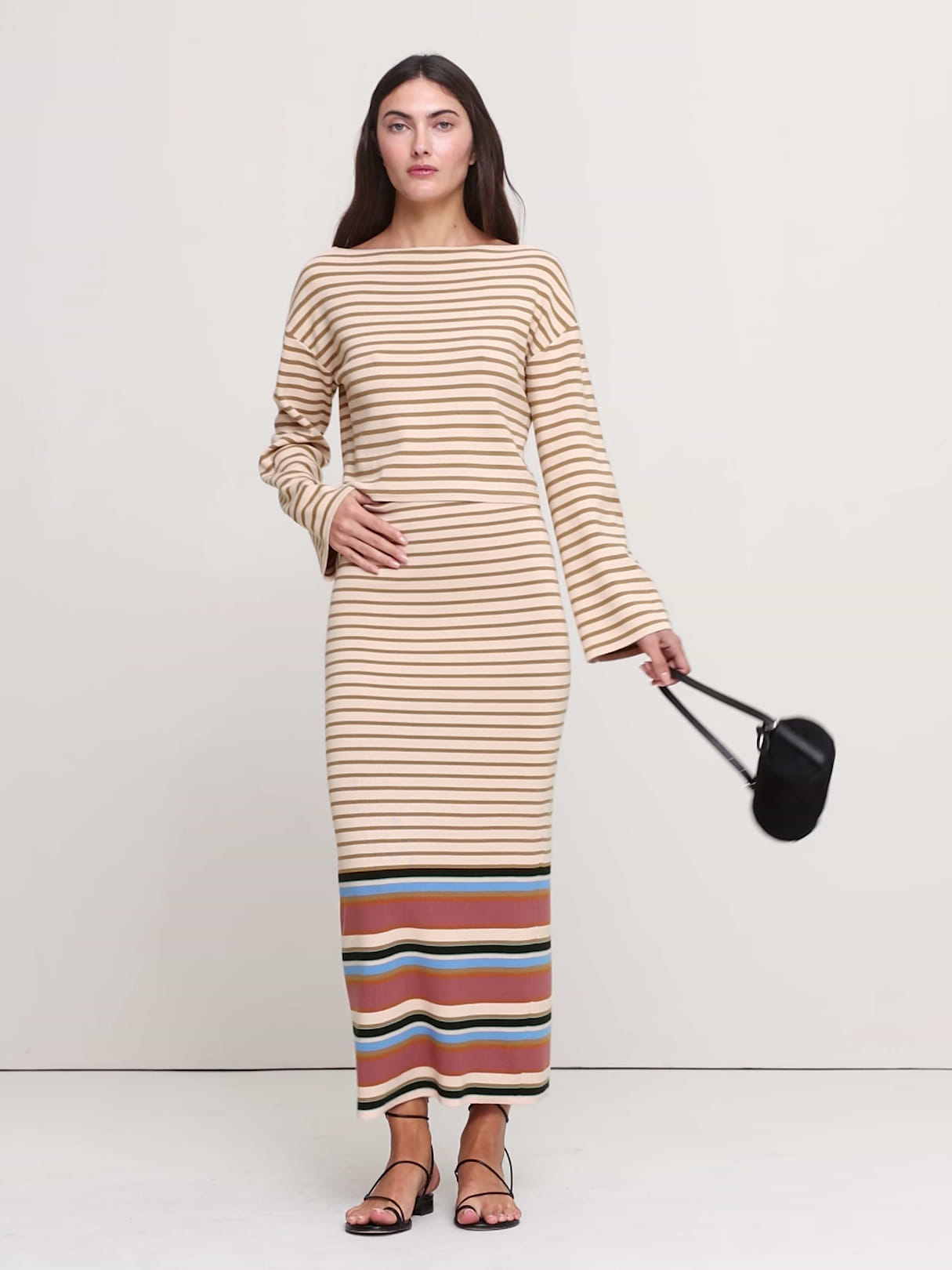 Sculpted Knit Maxi Skirt - Pink Multi Stripe