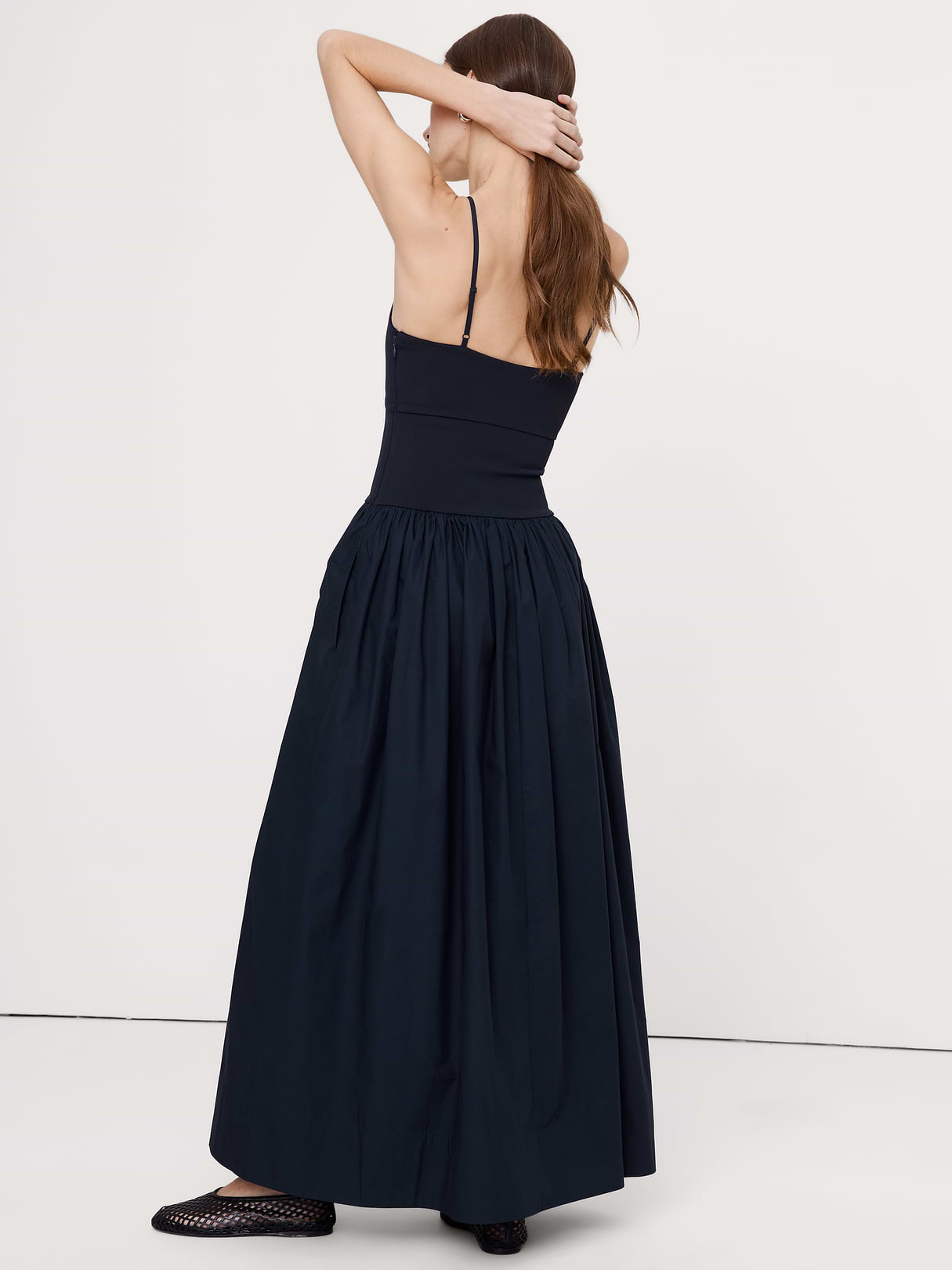 Jersey + Poplin Twist-Front Maxi Dress - Navy Blue