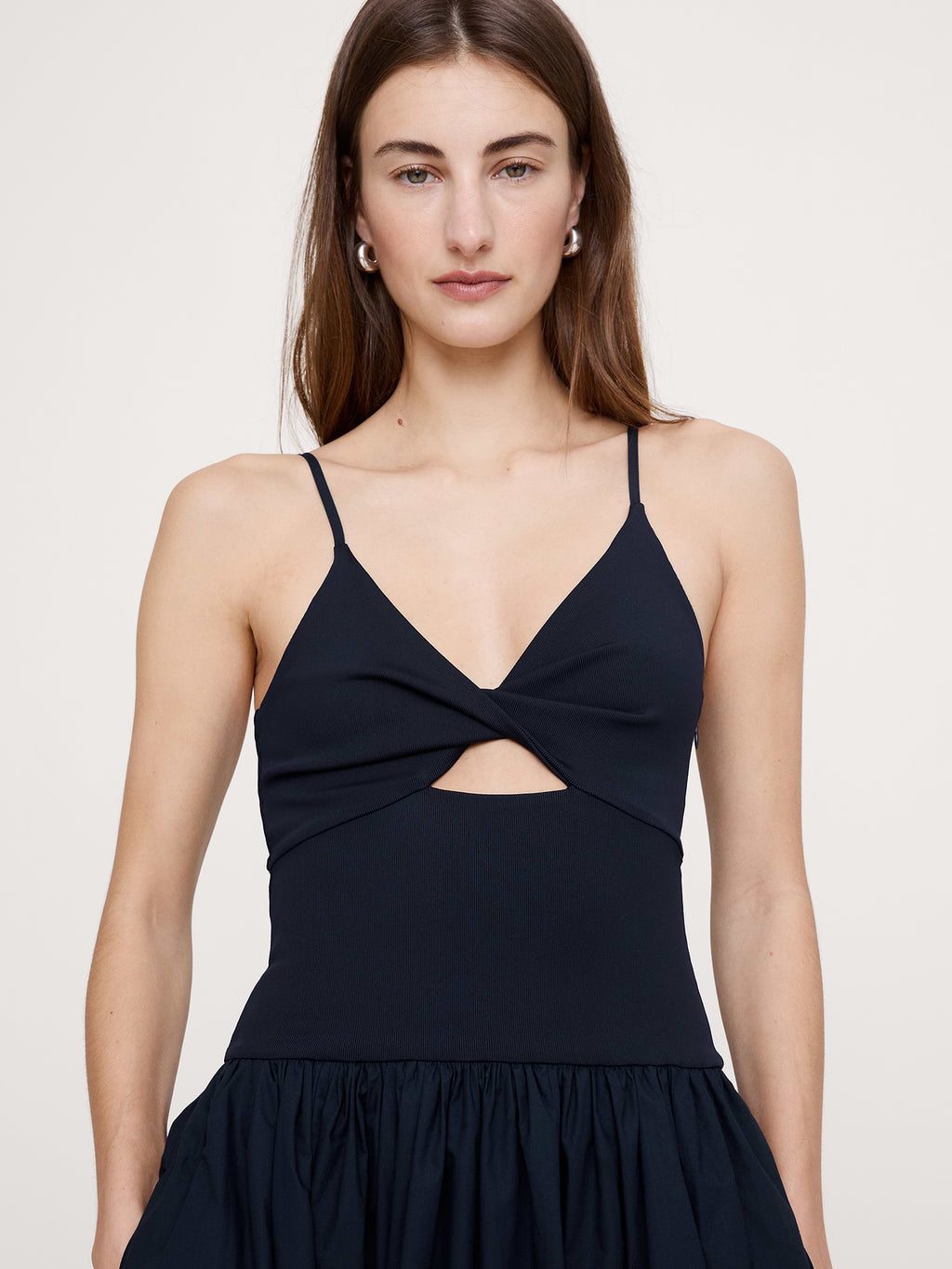 Jersey + Poplin Twist-Front Maxi Dress - Navy Blue