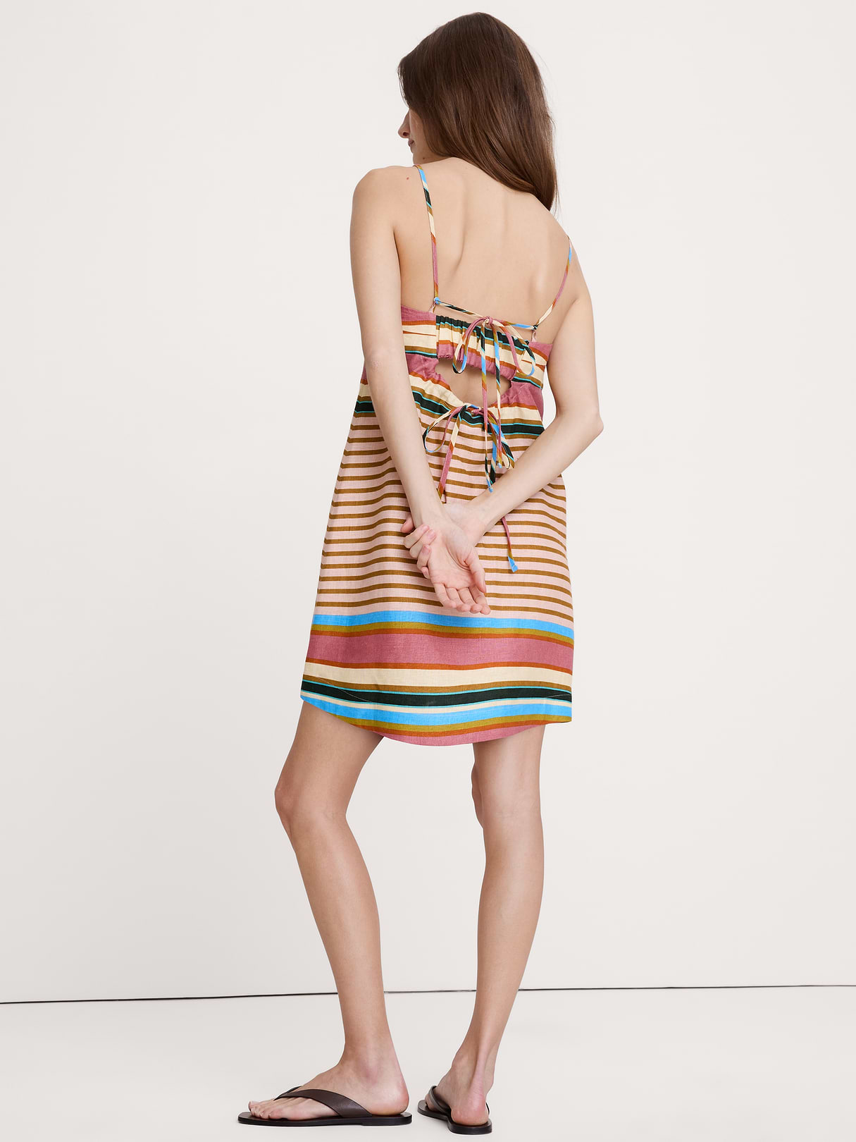 Strappy Linen Mini Dress - Pink Stripe