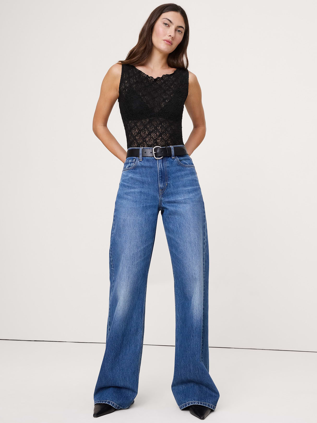 Lace Boatneck Tank - Black