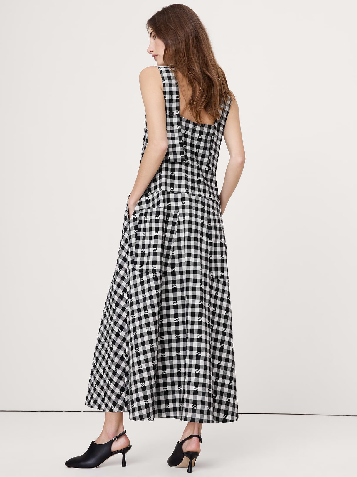 Square-Neck Apron Maxi Dress - Black Gingham (100% Cotton)