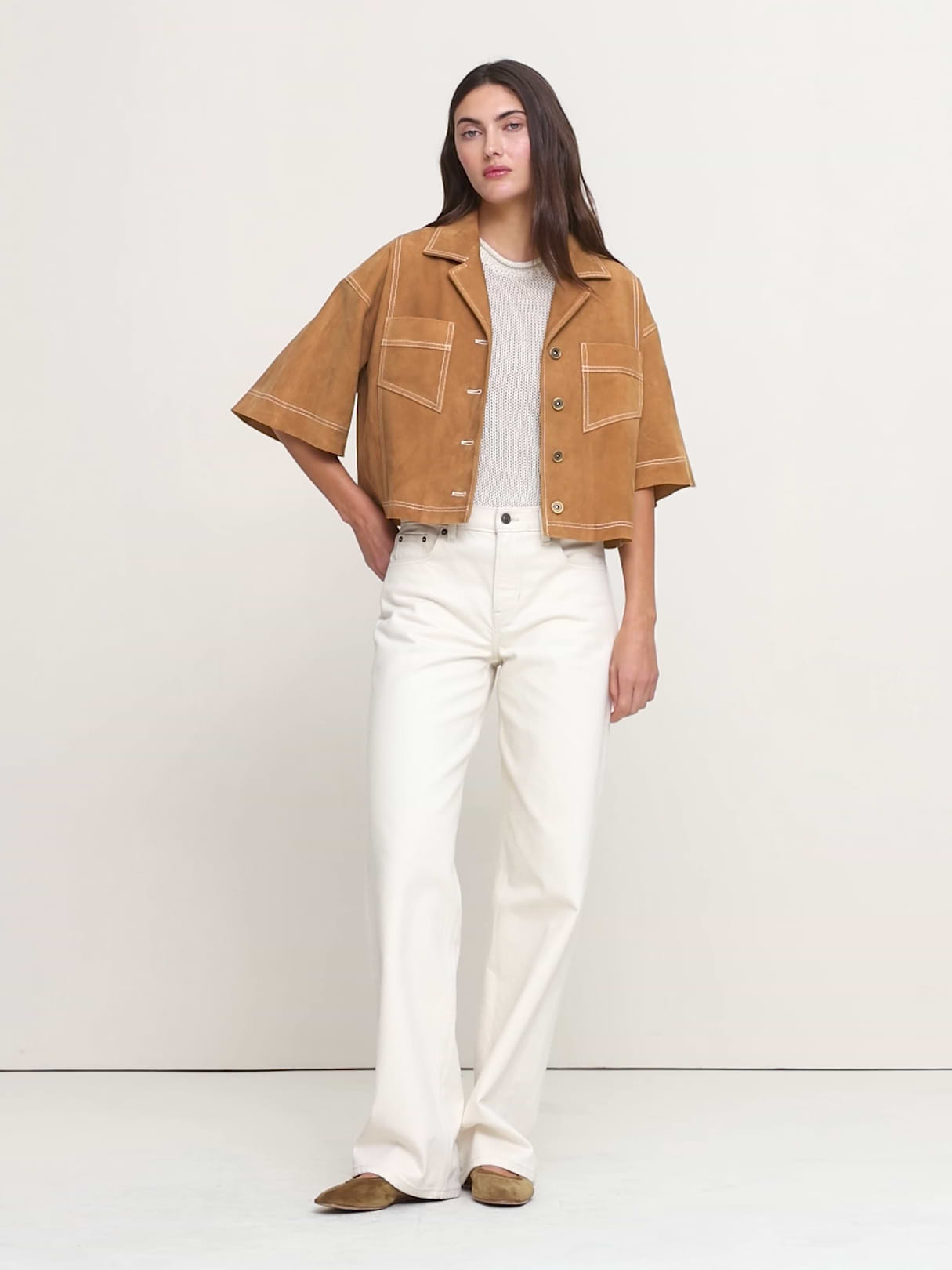 Oversized Short Suede Jacket - Camel