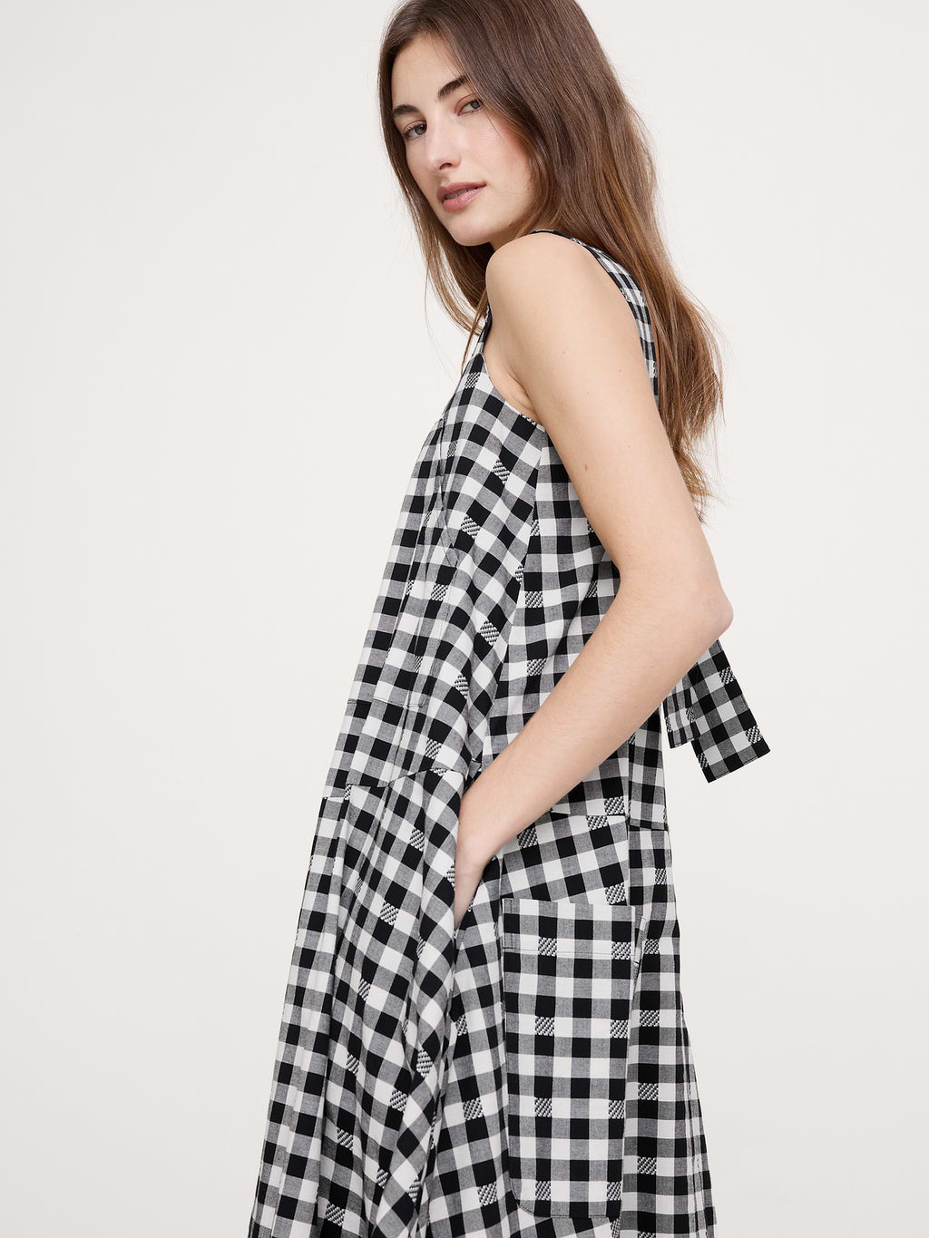 Square-Neck Apron Maxi Dress - Black Gingham (100% Cotton)