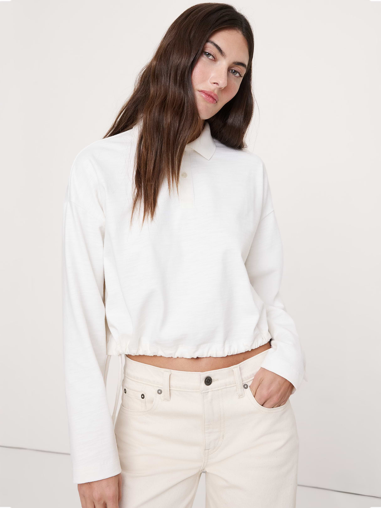 Heavy Cotton Slub Cropped Polo - White
