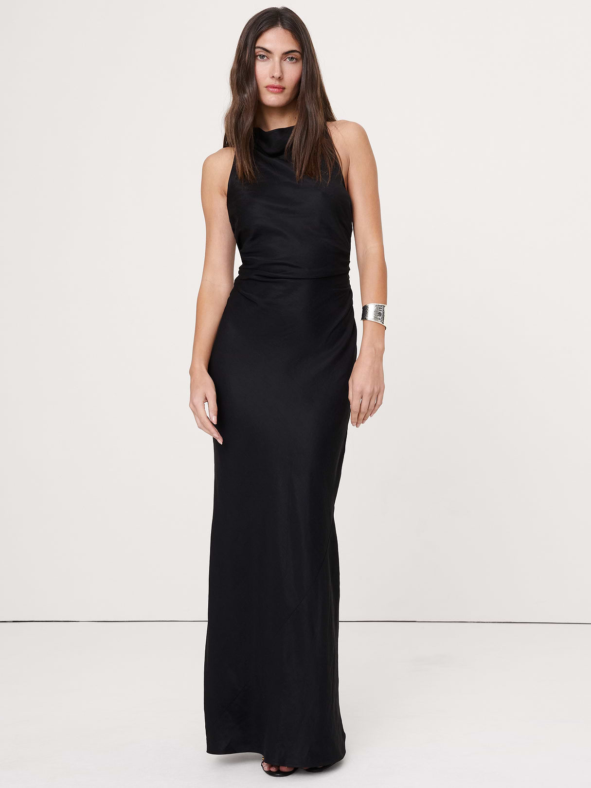 Viscose-Linen Cowl-Neck Dress - Black