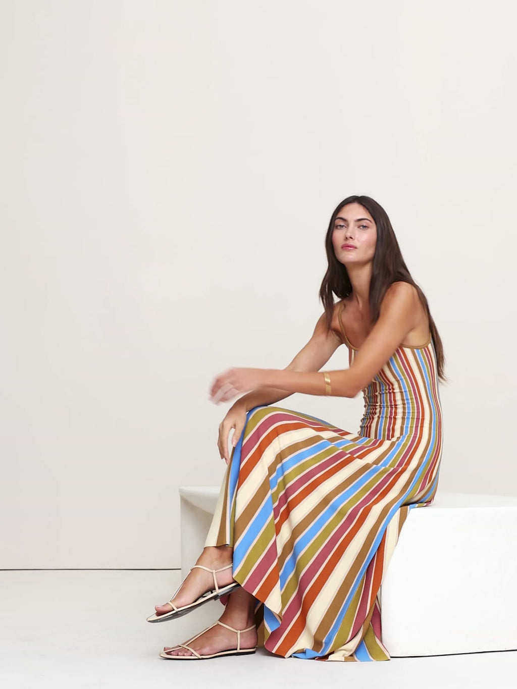 Sculpted Stripe Maxi Dress - Pink Vertical Stripe