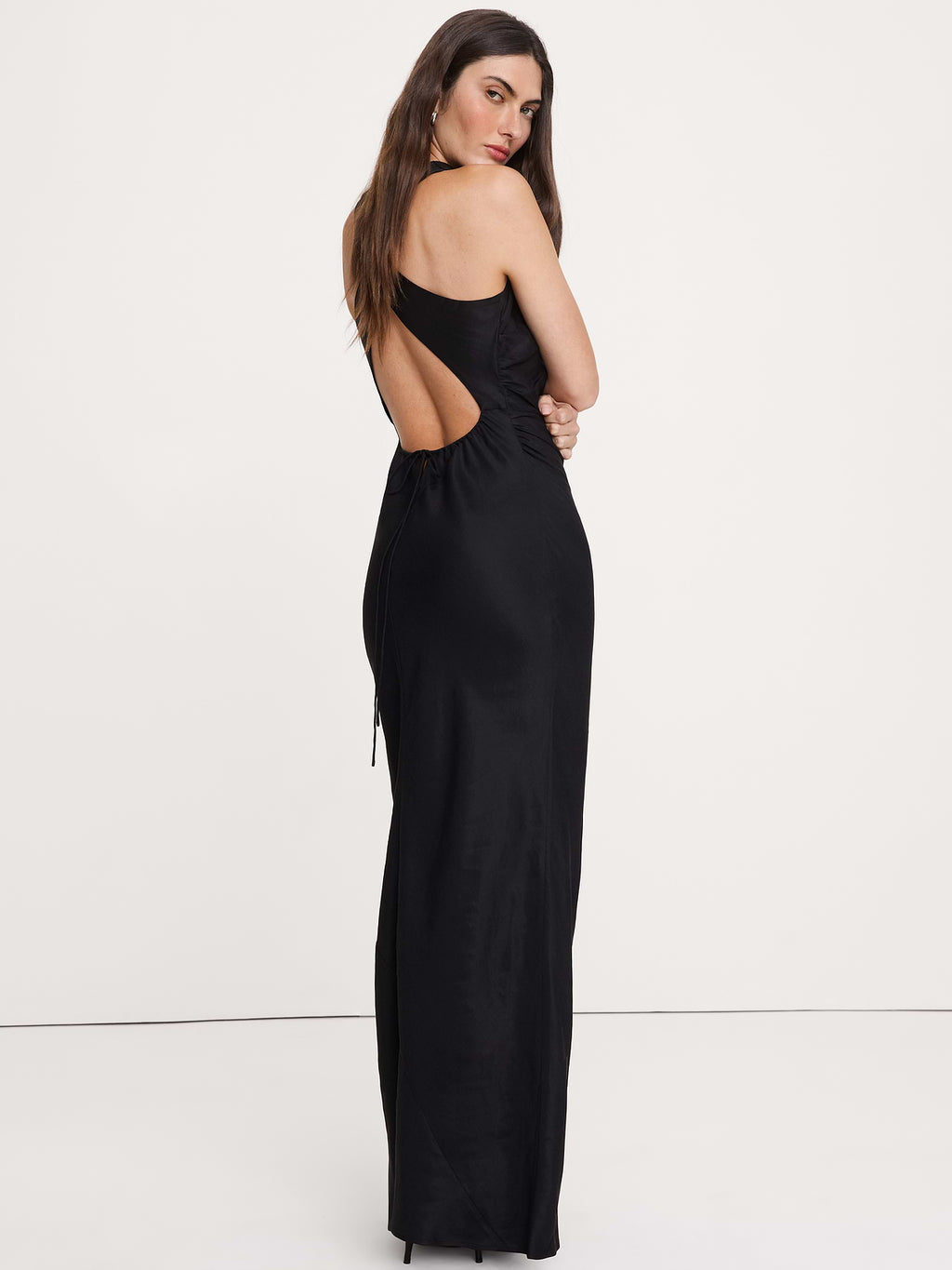 Viscose-Linen Cowl-Neck Dress - Black