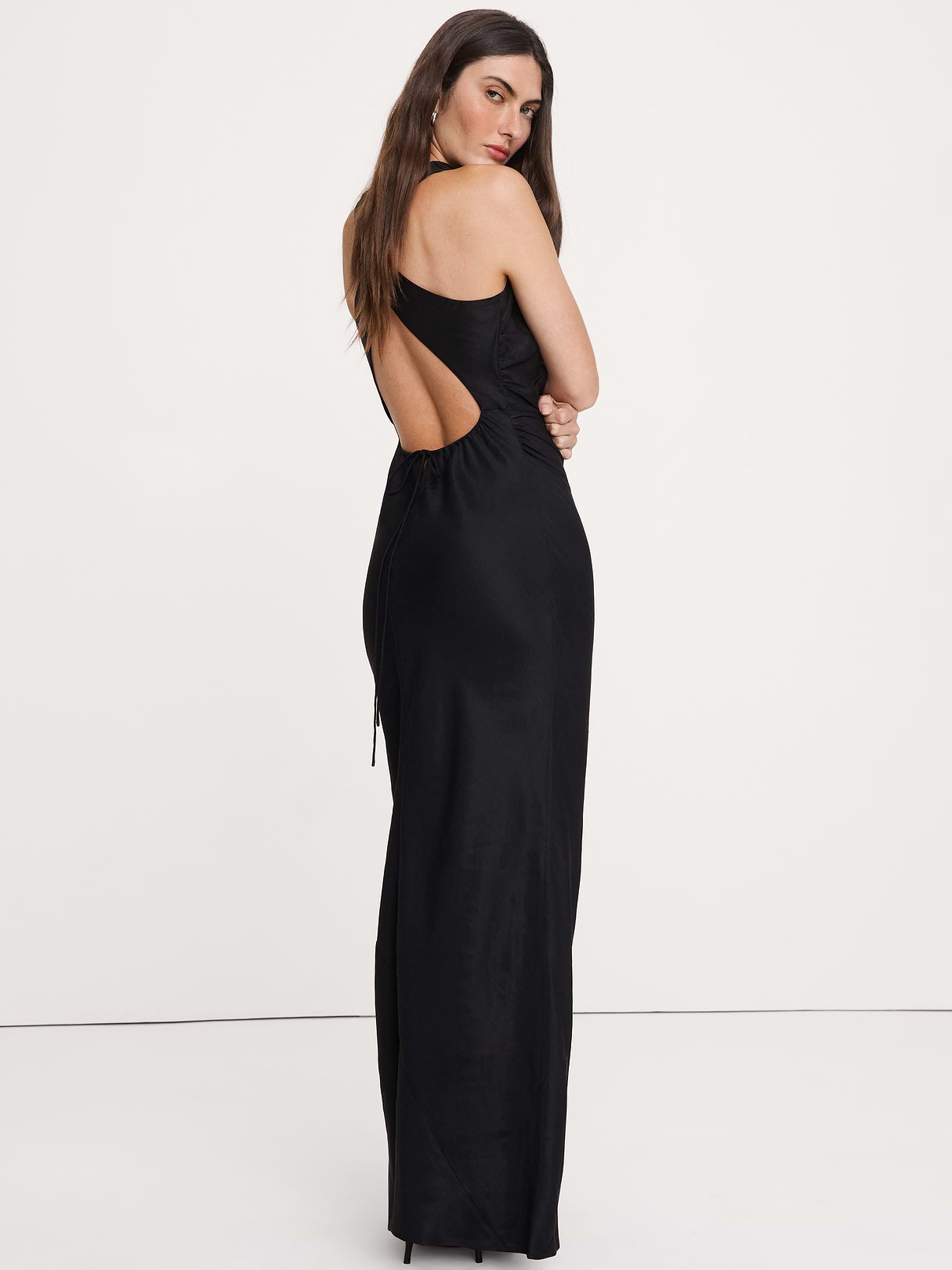 Viscose-Linen Cowl-Neck Dress - Black