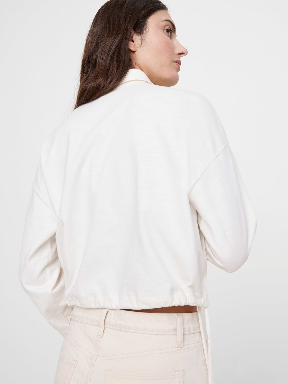 Heavy Cotton Slub Cropped Polo - White