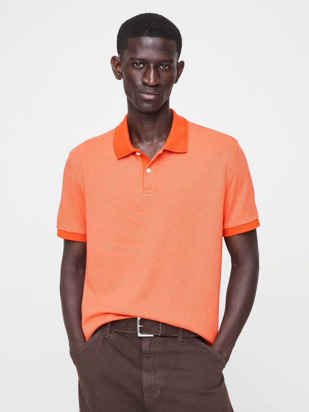 Luxury-Touch Polo - Coral Orange Stripe