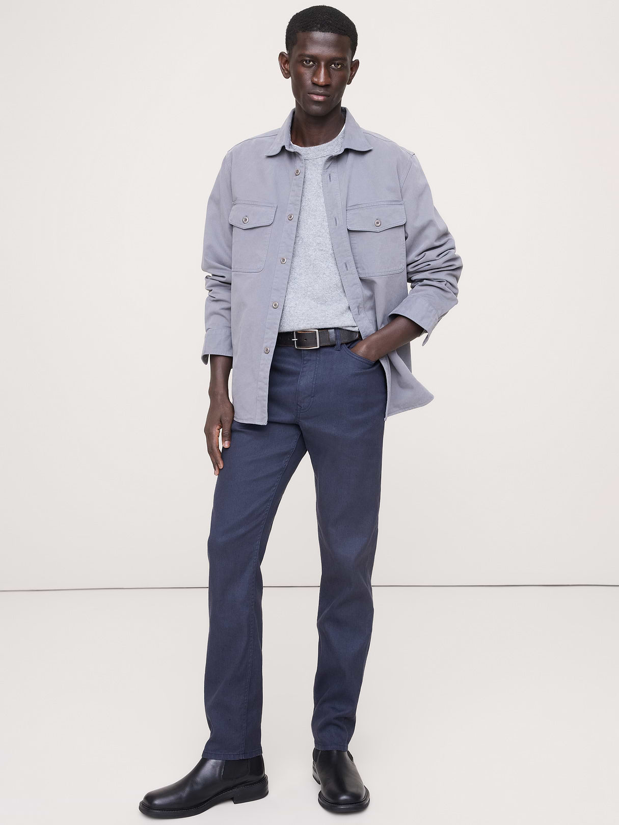 Slim Linen-Cotton Traveler Pant - Navy Blue