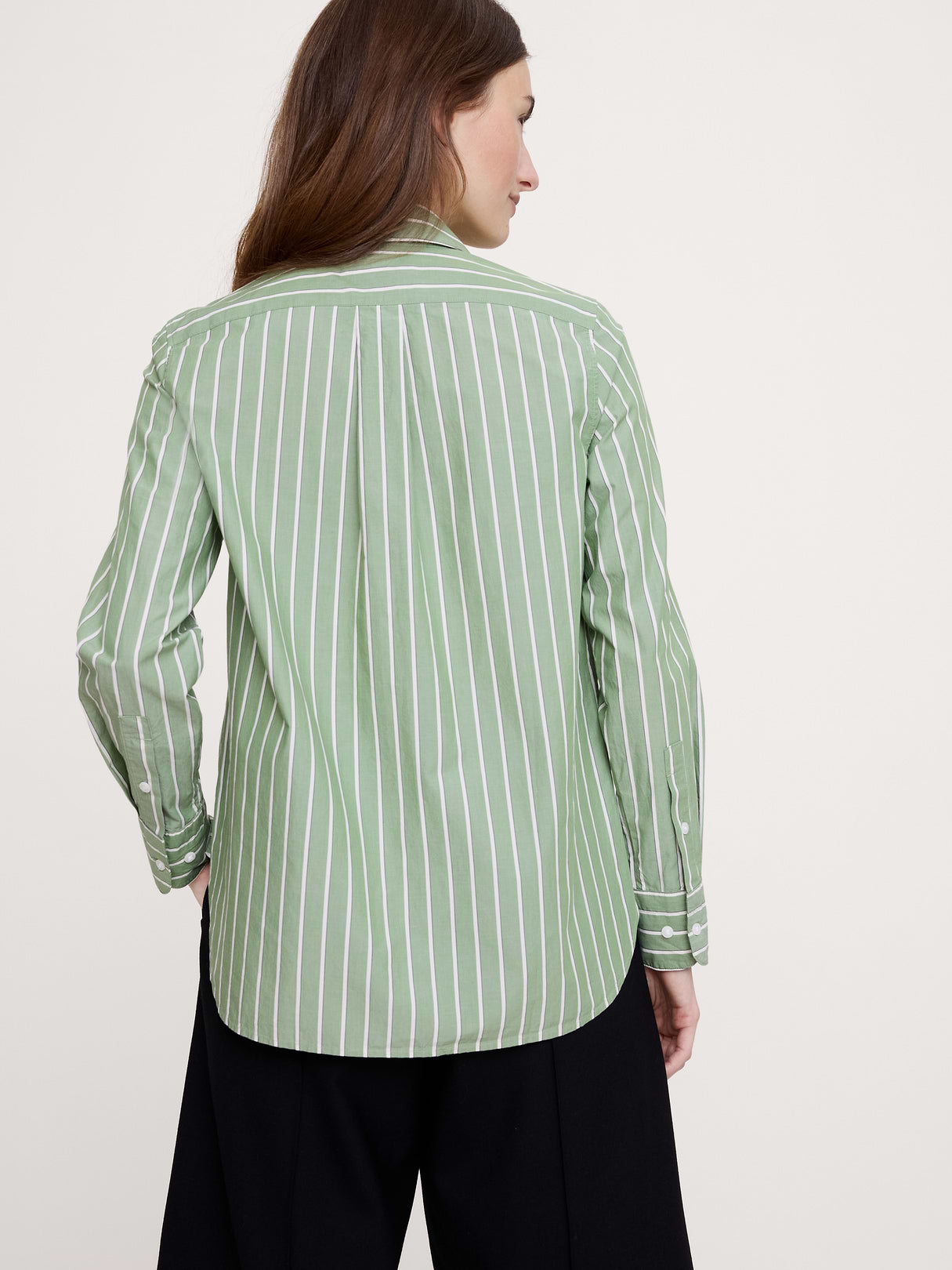 The Everyday Shirt in Cotton Poplin - Green Stripe