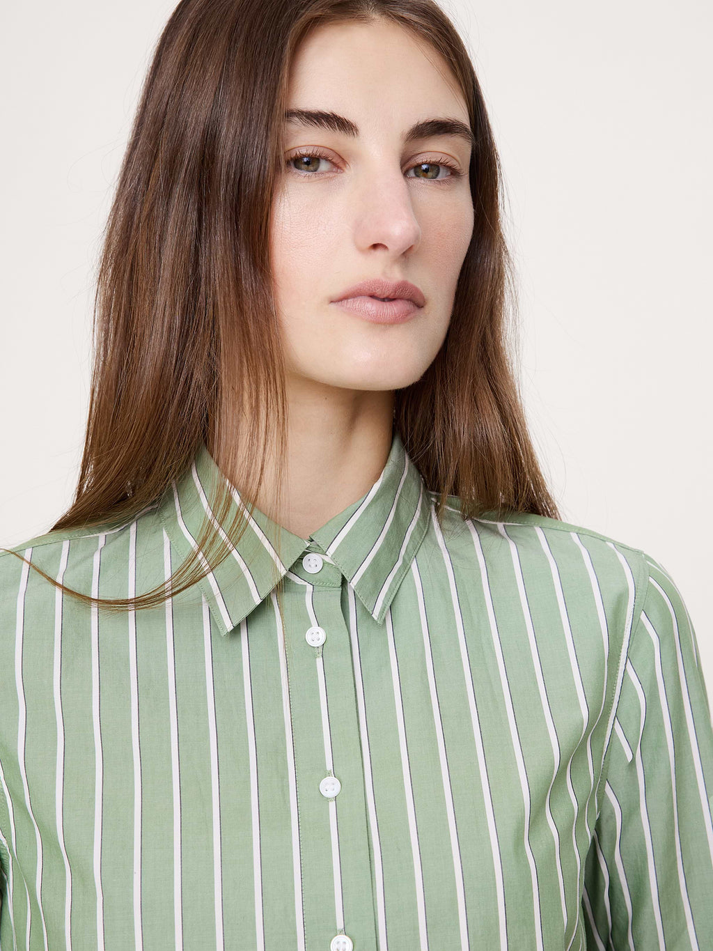 The Everyday Shirt in Cotton Poplin - Green Stripe