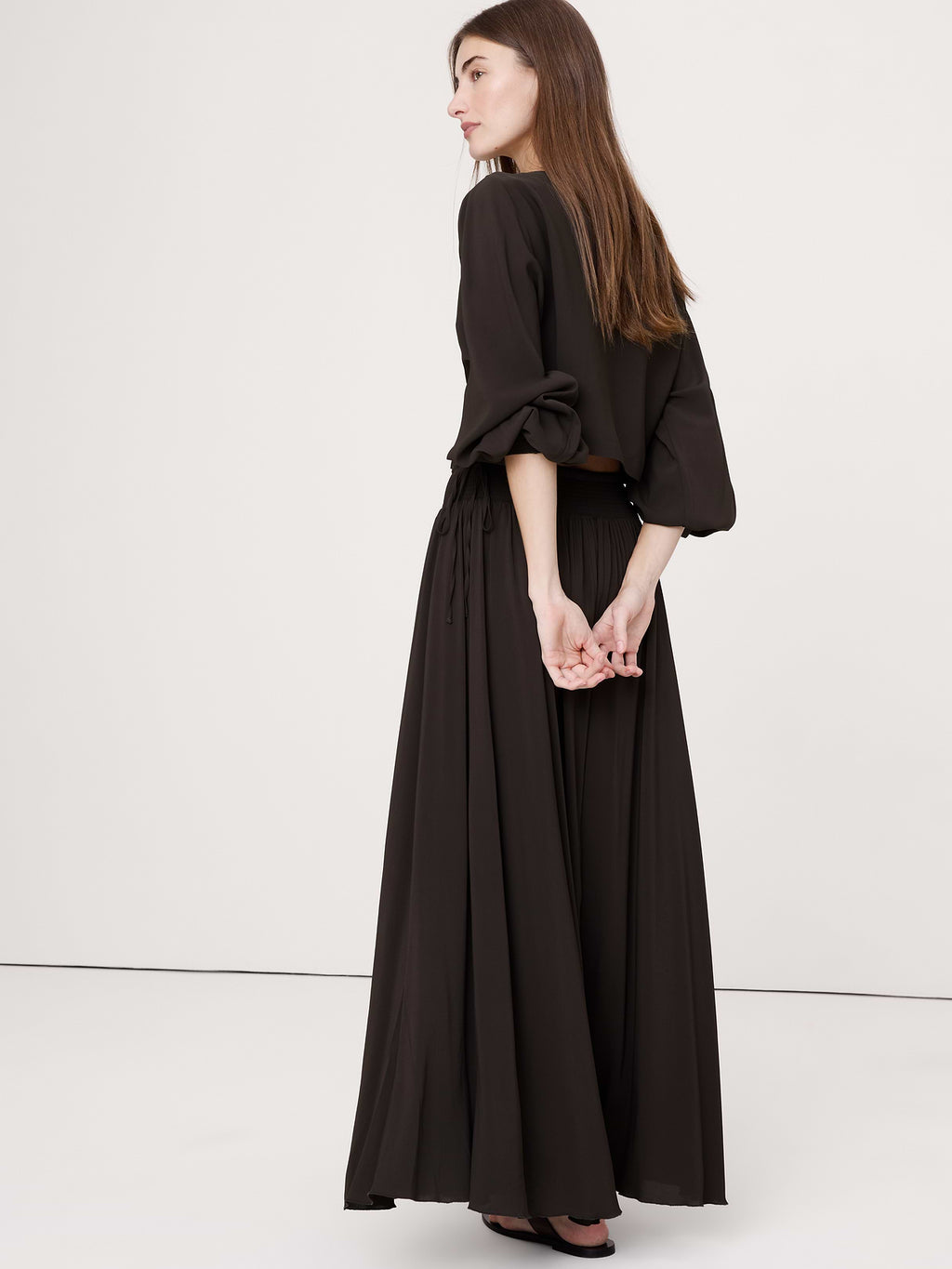 Smocked Georgette Maxi Skirt - Brownstone