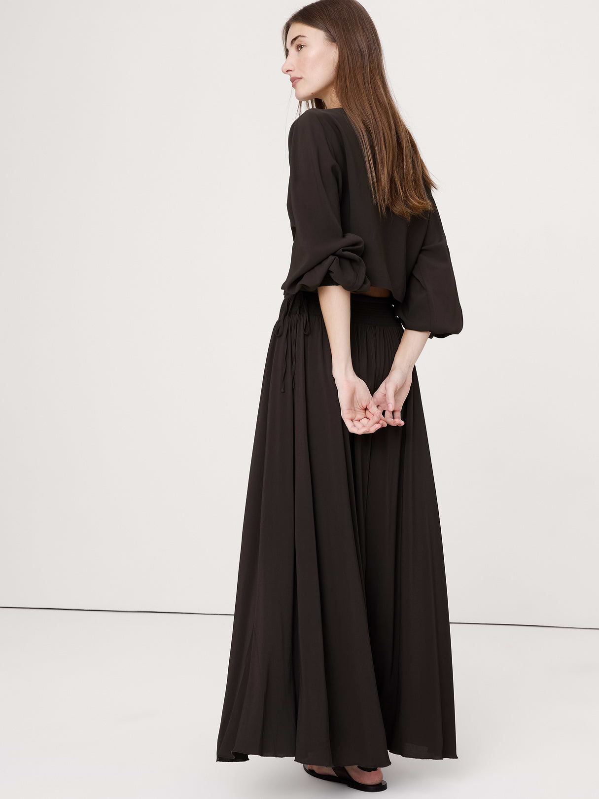 Smocked Georgette Maxi Skirt - Brownstone