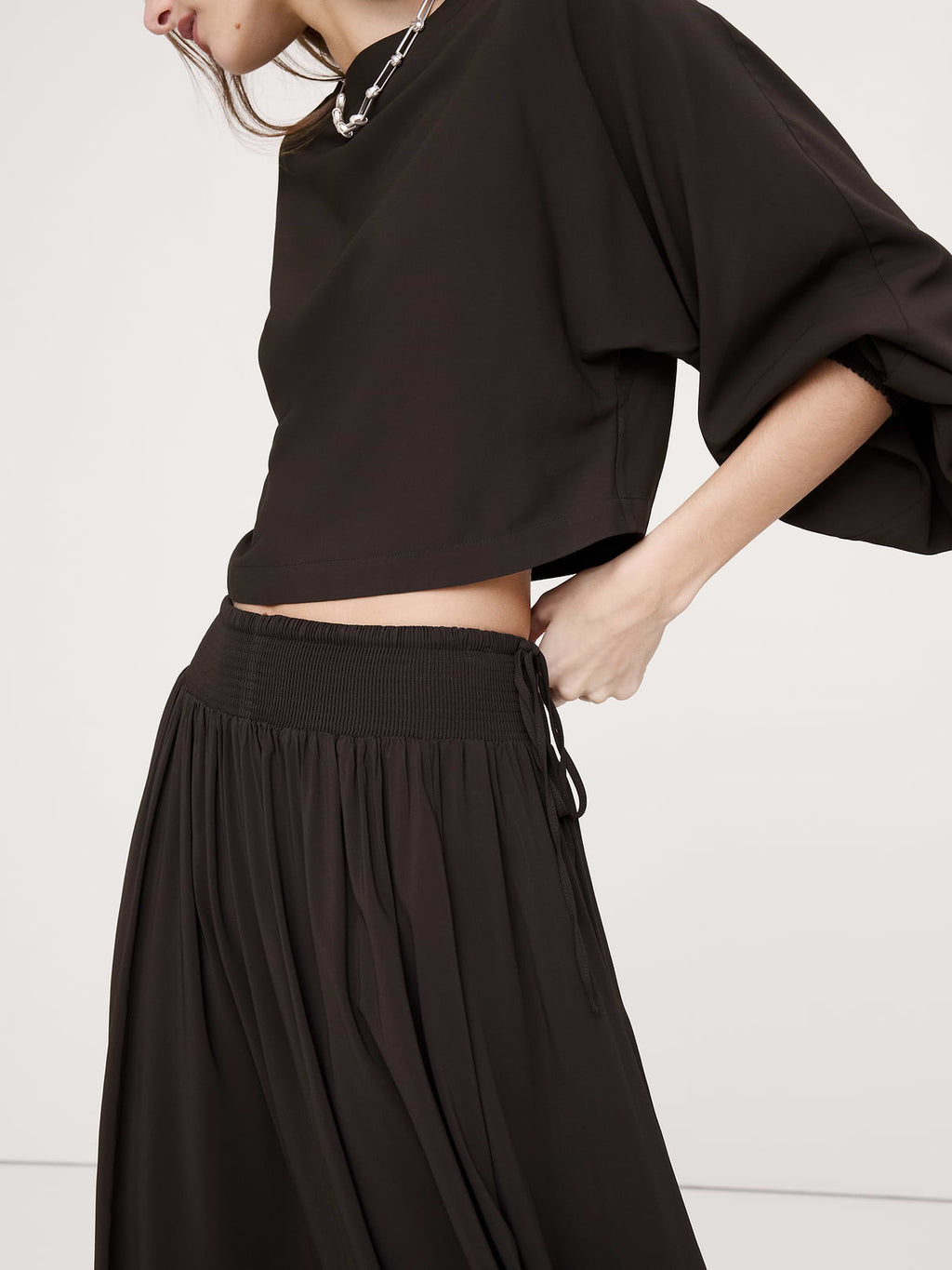 Smocked Georgette Maxi Skirt - Brownstone