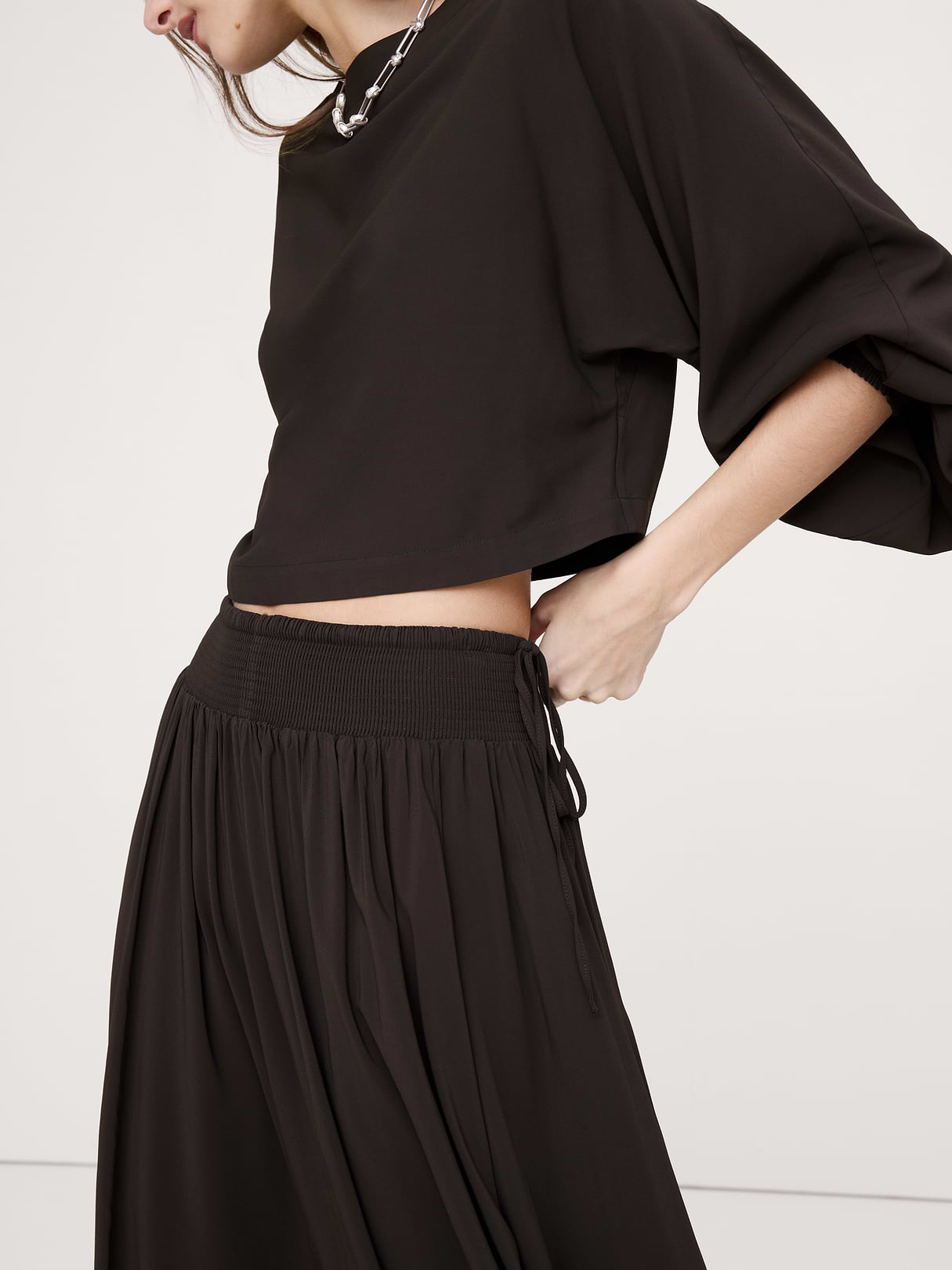 Smocked Georgette Maxi Skirt - Brownstone