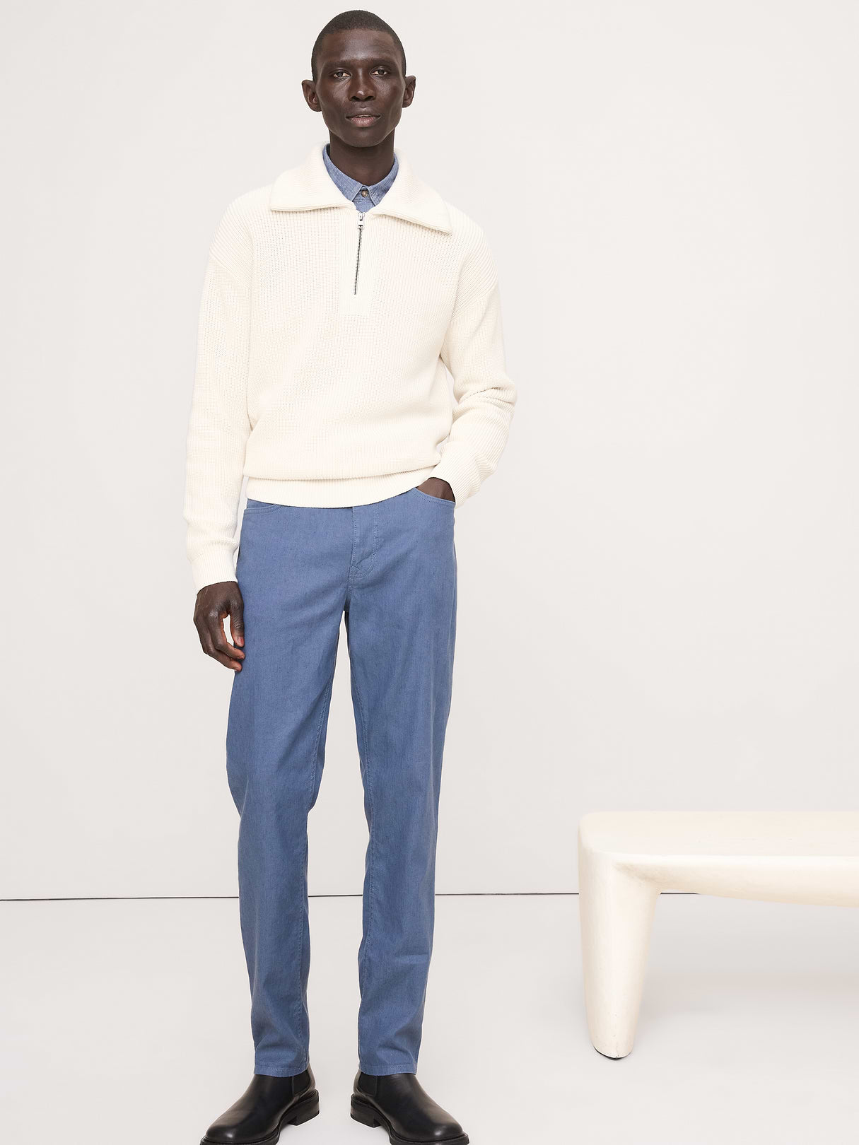 Slim Linen-Cotton Traveler Pant - Dark Denim Blue