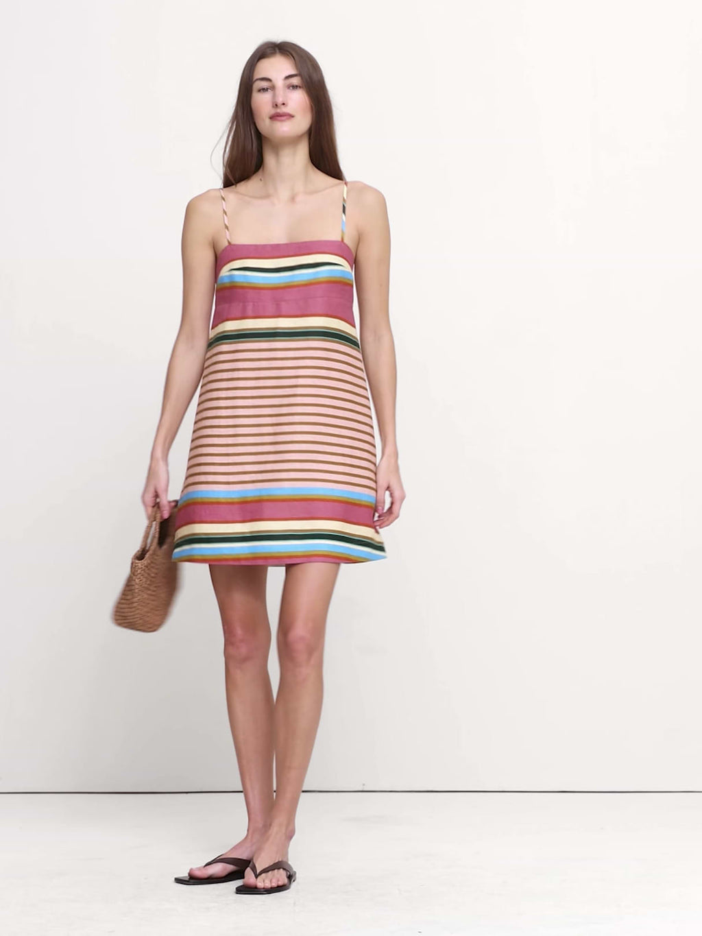 Strappy Linen Mini Dress - Pink Stripe