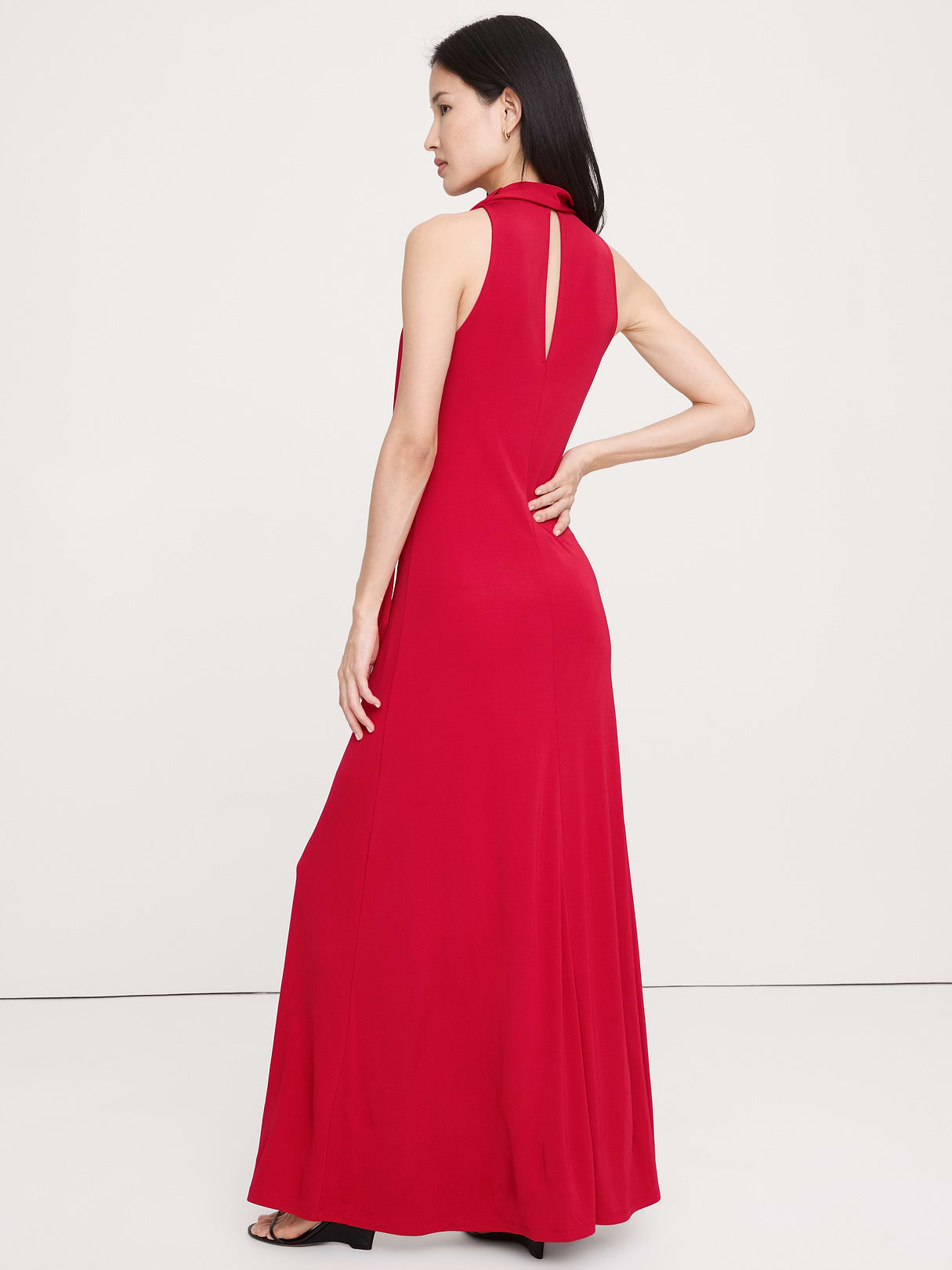 Matte Jersey Cowl-Neck Maxi Dress - Pompeian Red