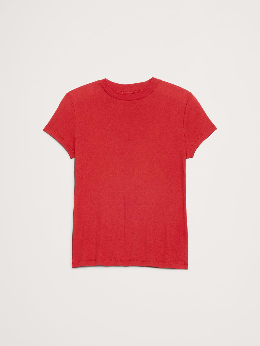 Airy Cotton Mock-Neck T-Shirt - Orange Zest