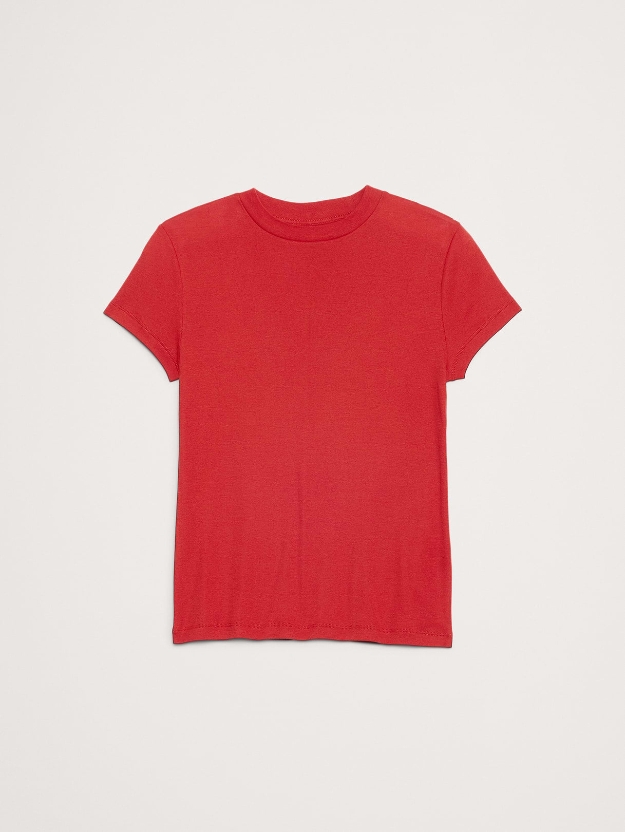 Airy Cotton Mock-Neck T-Shirt - Orange Zest