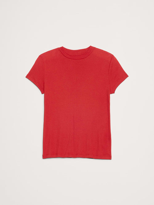 Airy Cotton Mock-Neck T-Shirt - Orange Zest