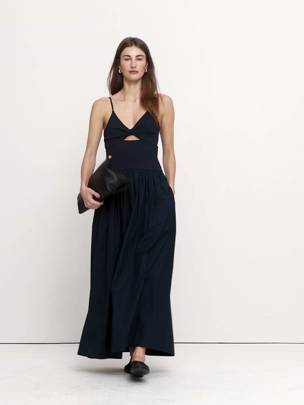 Jersey + Poplin Twist-Front Maxi Dress - Navy Blue