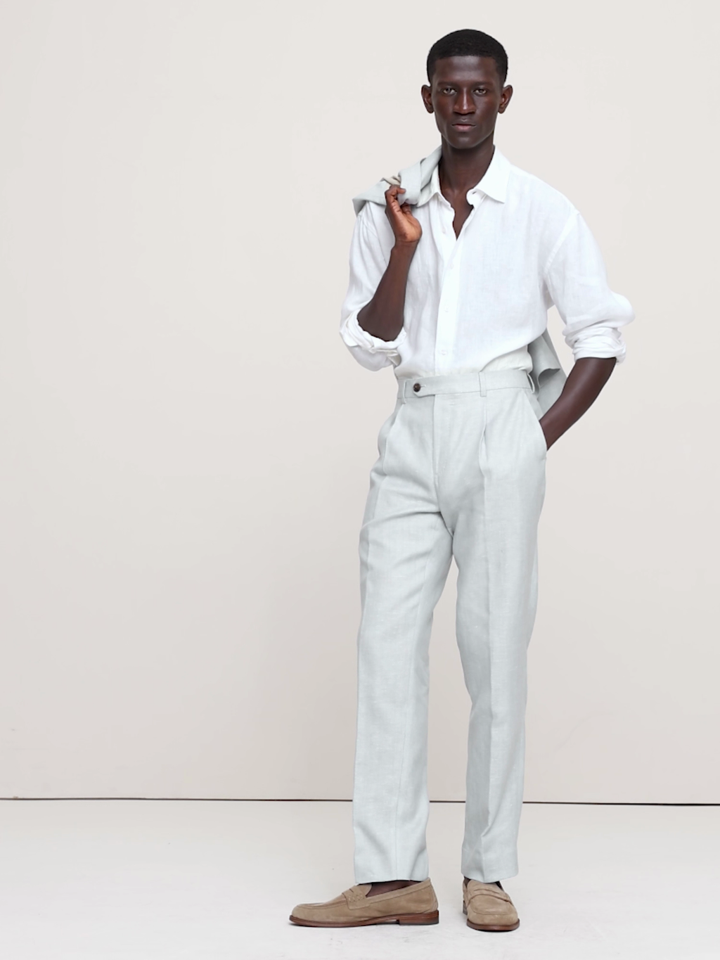 Tailored Slim-Fit Herringbone Linen-Merino Suit Jacket - Light Blue Texture