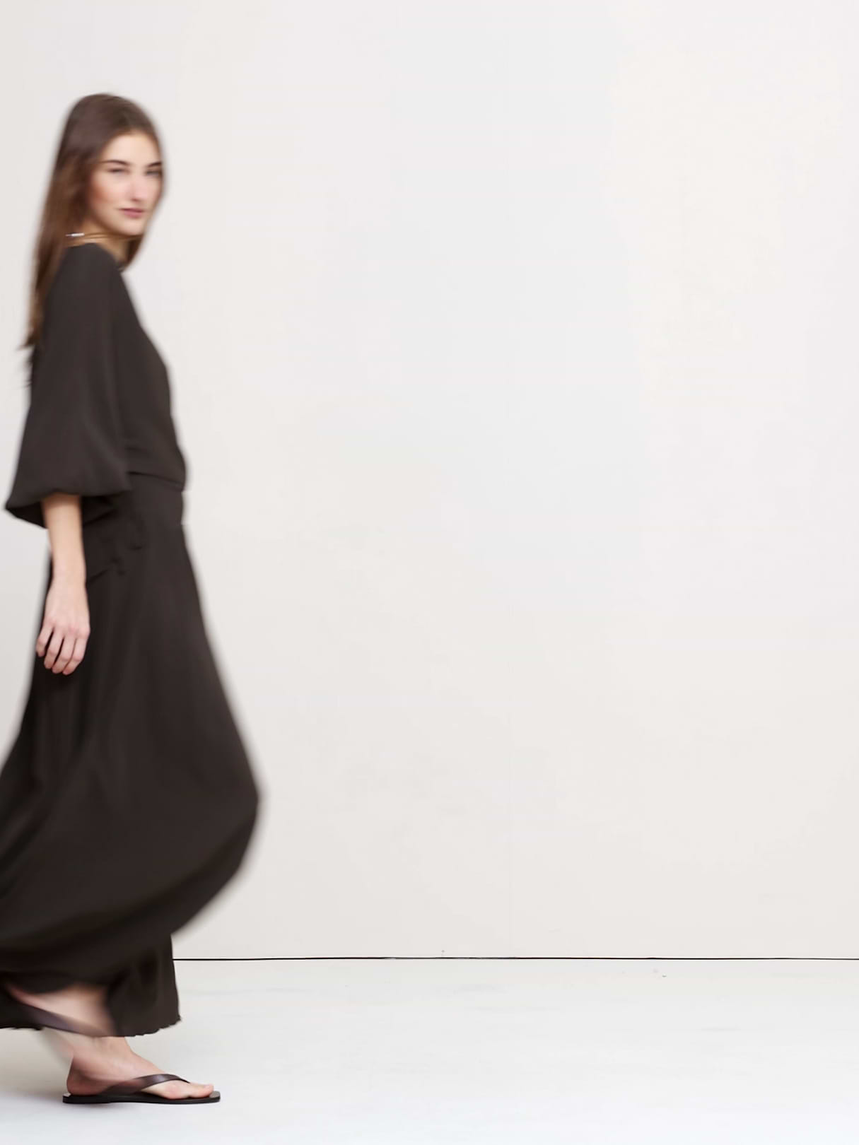 Smocked Georgette Maxi Skirt - Brownstone
