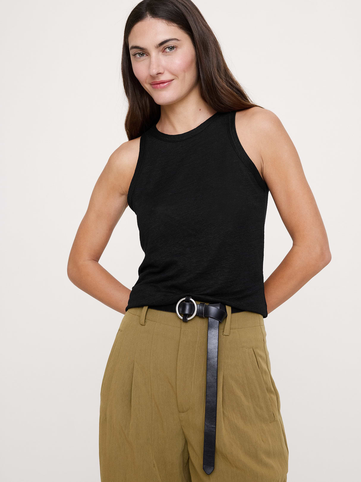Linen Cutaway Tank - Black