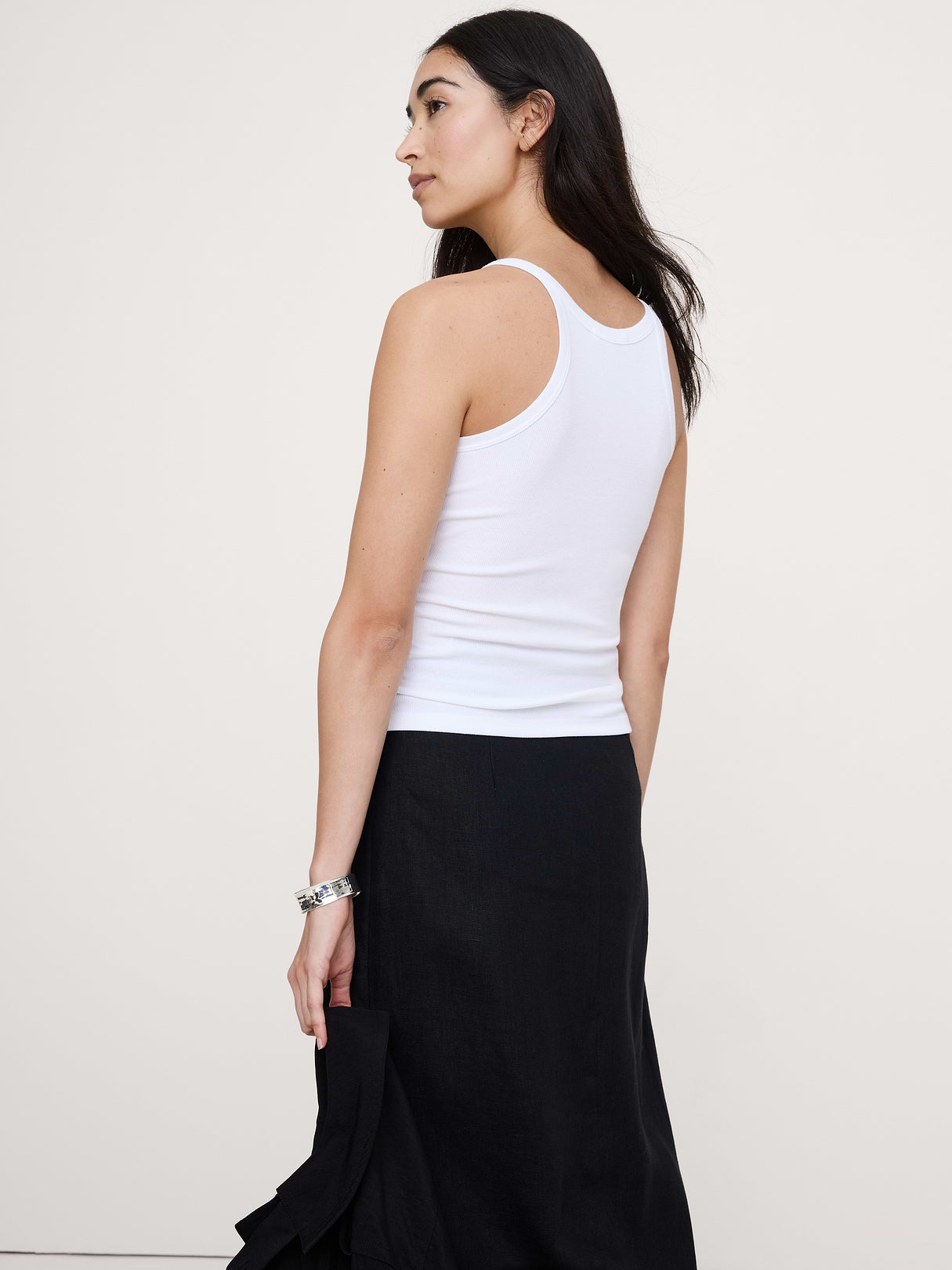 Ribbed Scoop-Neck Tank - White