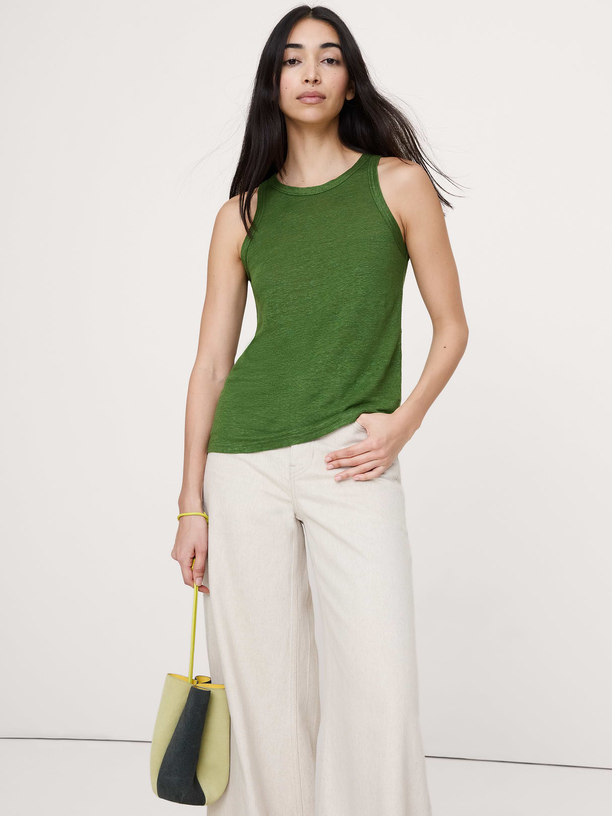 Linen Cutaway Tank - Cactus Grove Green