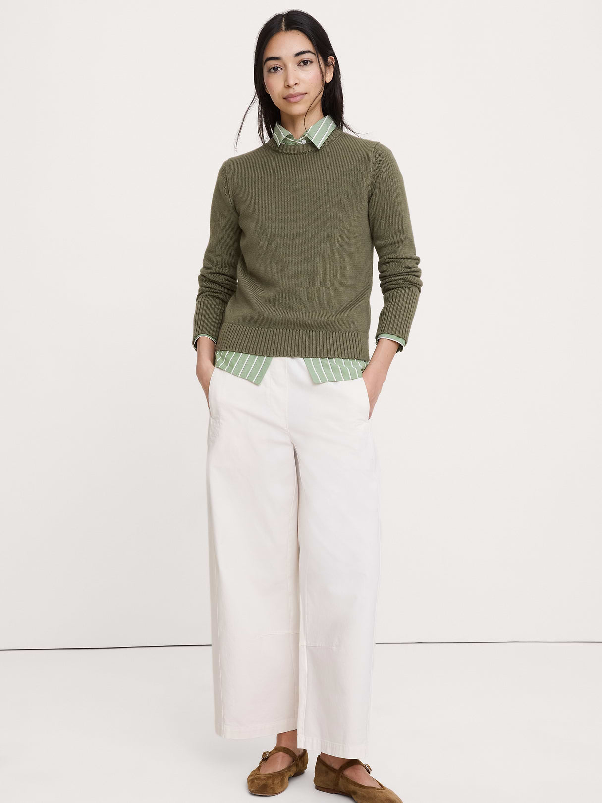 Cotton-Silk Crew-Neck Sweater - Fresh Olive Green