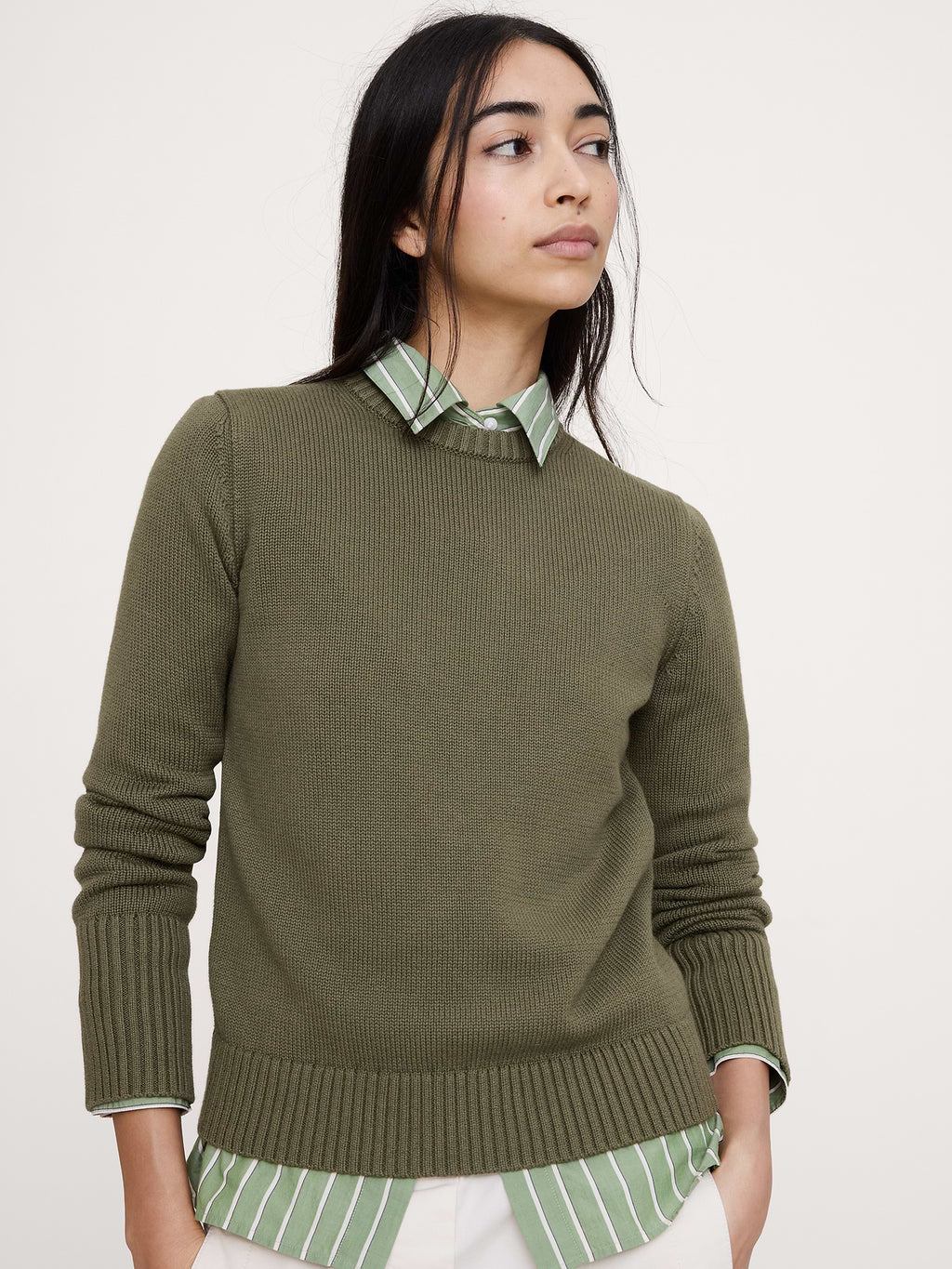 Cotton-Silk Crew-Neck Sweater - Fresh Olive Green