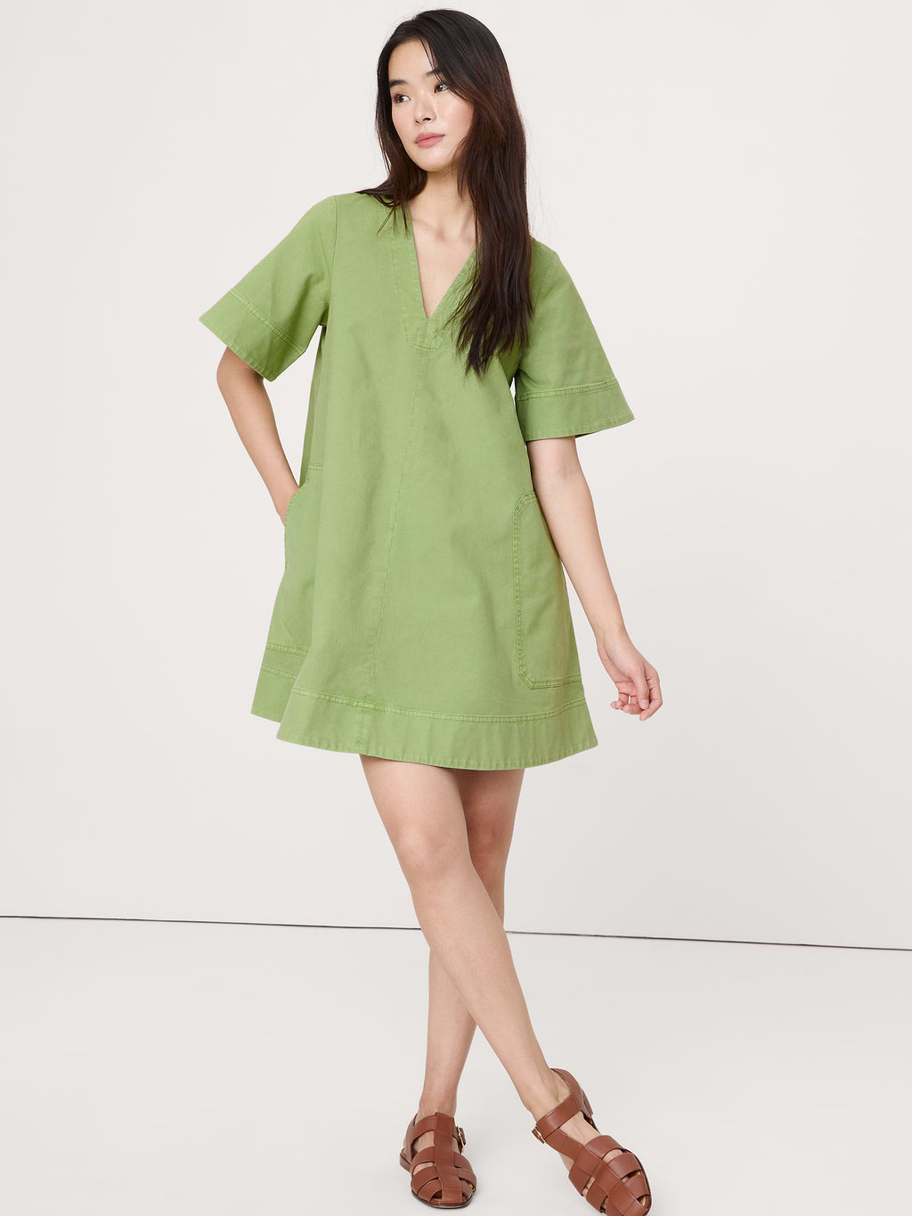 Cotton Canvas Mini Dress - Grassy Fields Green