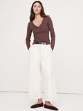 Minimalist Cotton Long-Sleeve V-Neck T-Shirt - Molasses Brown