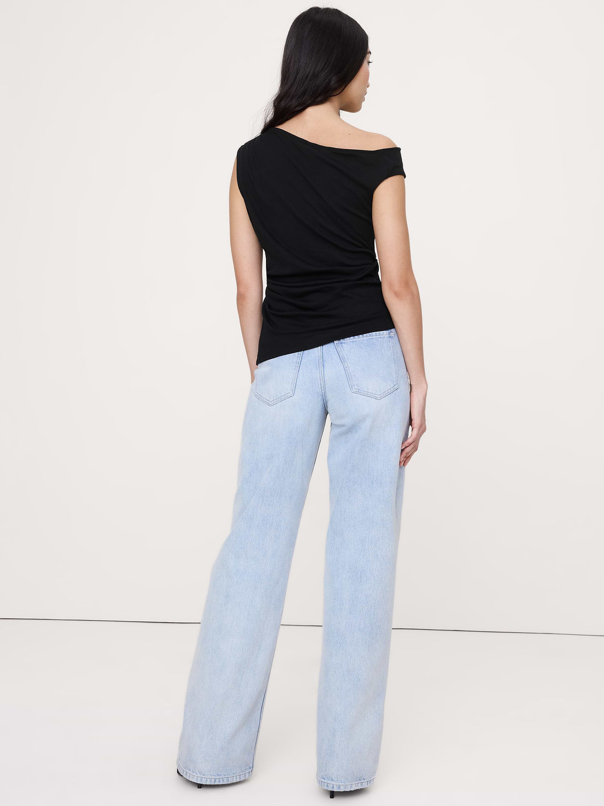 Airy Cotton Asymmetrical Tank - Black